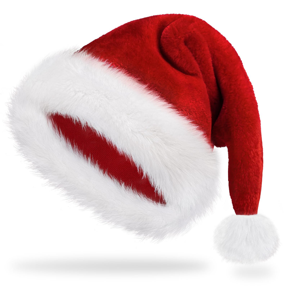Iioscre Santa Hat - Plush Red Santa Claus Hat for Adults | Xmas Party