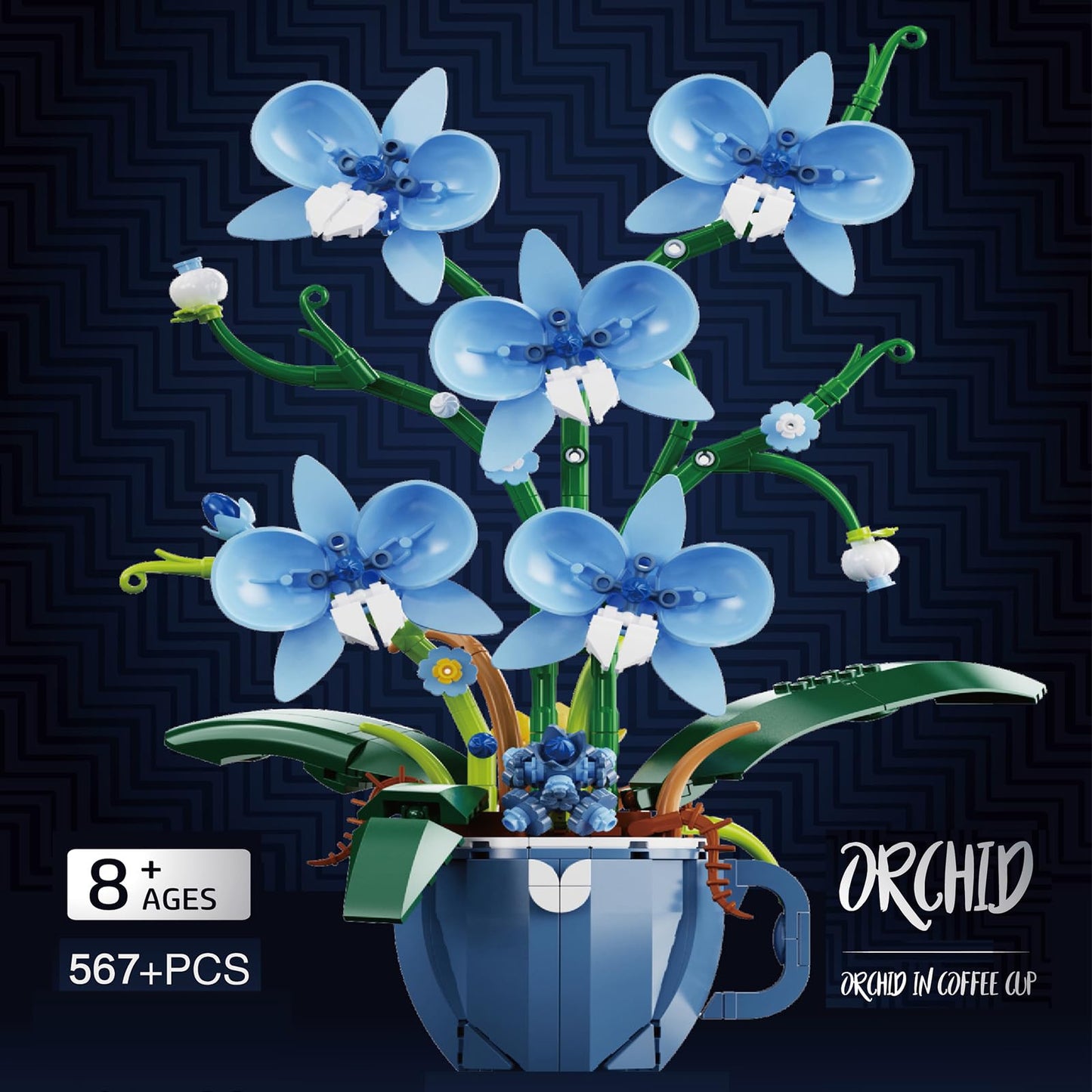iixeal Blue Orchid Building Set for Adults - Coffee Cup Orchid Kit, 567pcs