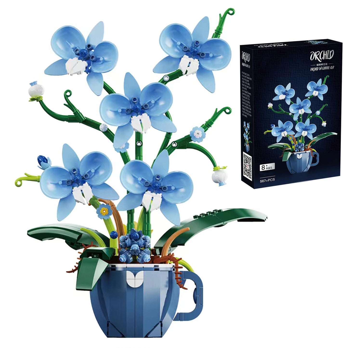 iixeal Blue Orchid Building Set for Adults - Coffee Cup Orchid Kit, 567pcs