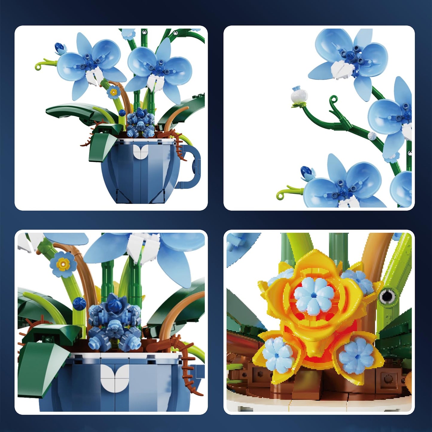 iixeal Blue Orchid Building Set for Adults - Coffee Cup Orchid Kit, 567pcs