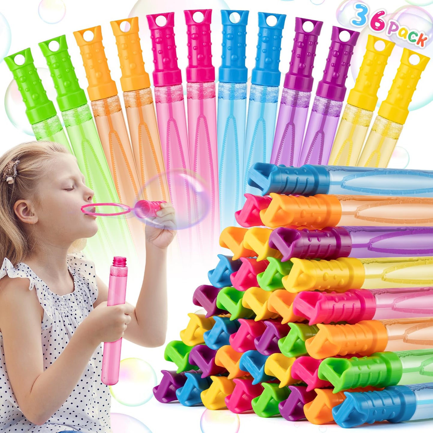 IJIGU 36-Pack Bubble Wands Bulk – 6 Neon Colors for Parties & Classroom Prizes