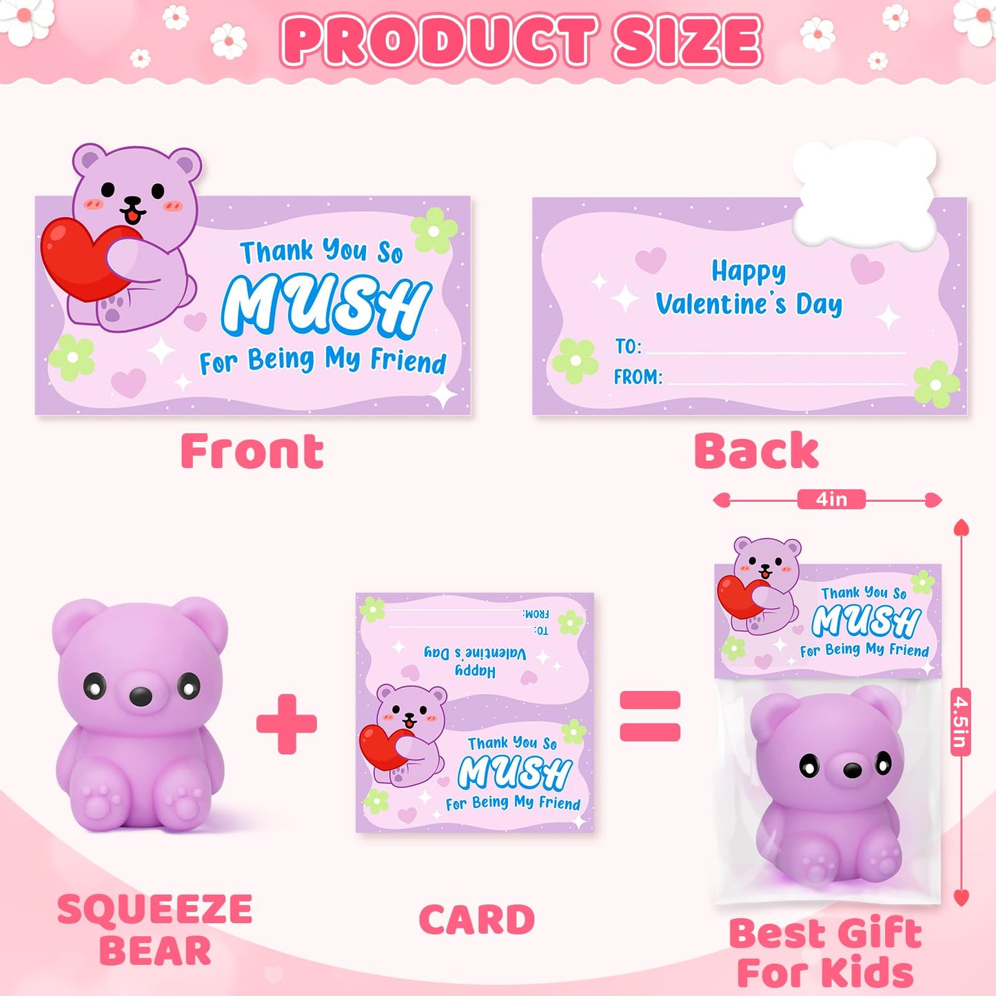 IJIGU Valentines Day Cards for Kids – 24 Macaron Bear Squeeze Toys & Cards, Classroom Gifts & Party Favors