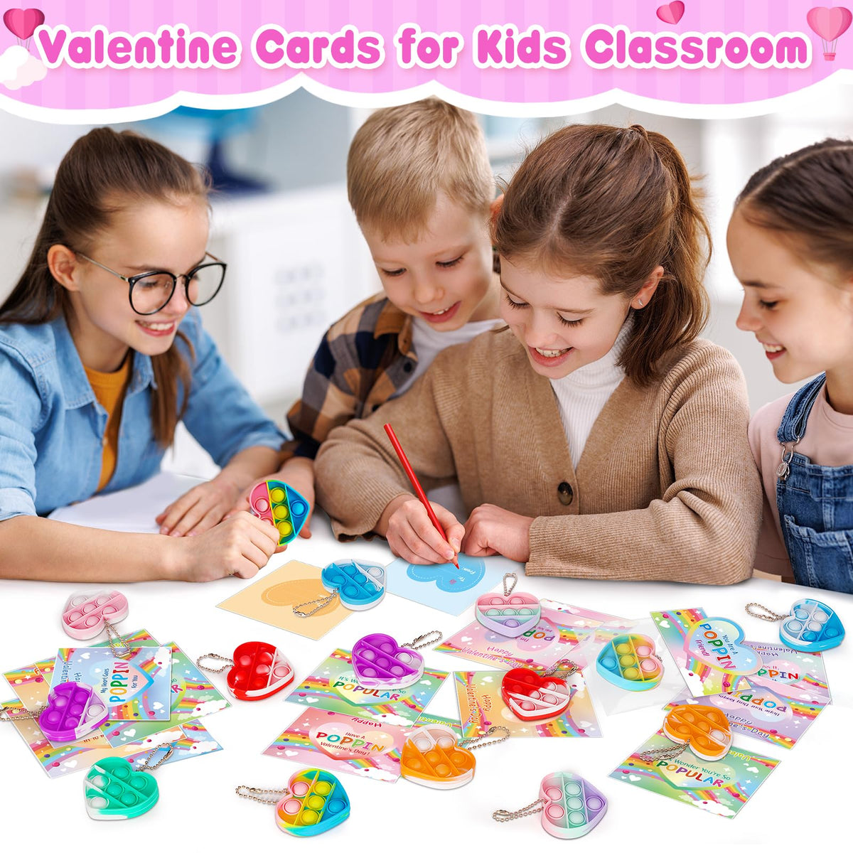IJIGU Valentines Day Cards for Kids — 32-Pack Heart Pop Fidget Toys (8 Designs)