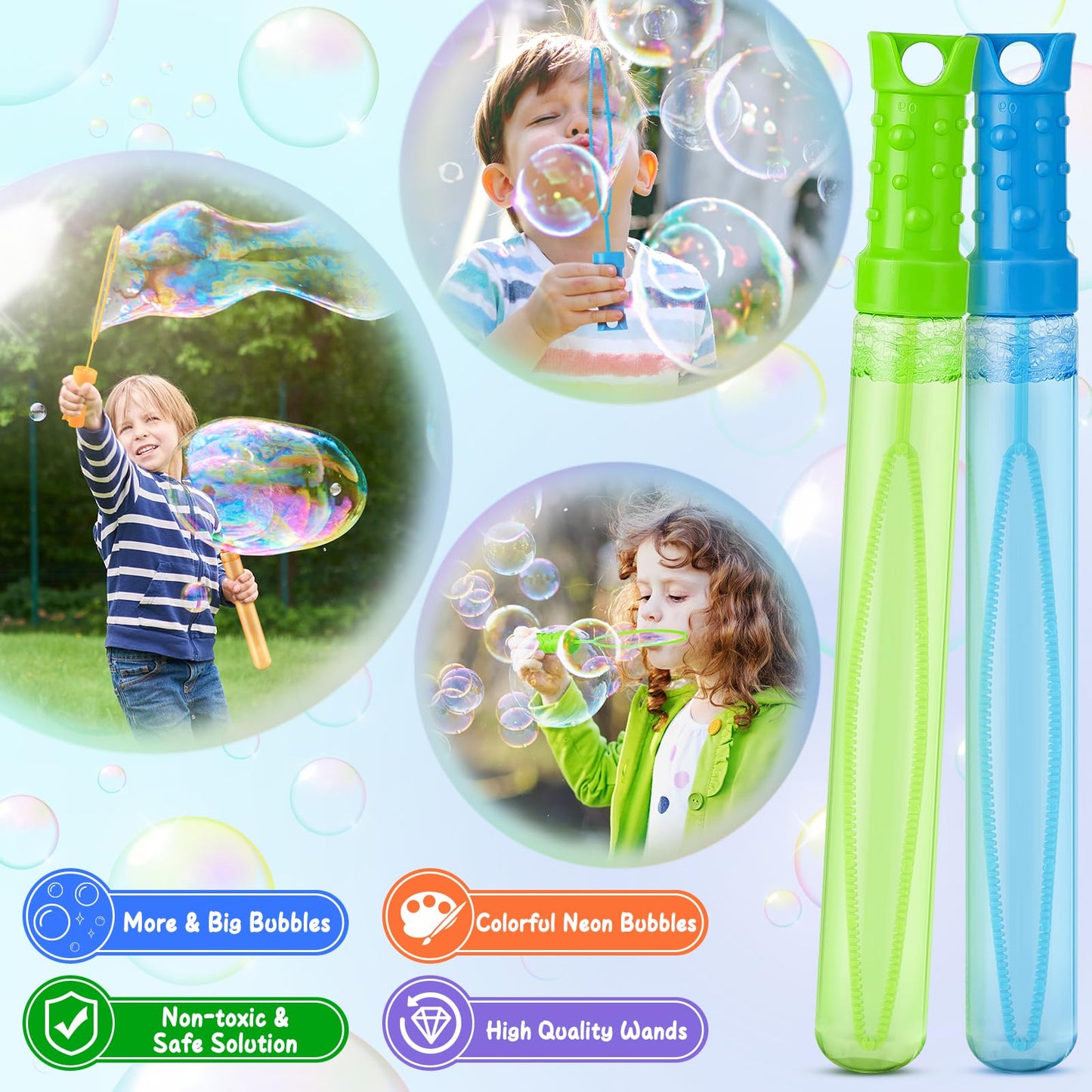 IJIGU 36-Pack Bubble Wands Bulk – 6 Neon Colors for Parties & Classroom Prizes