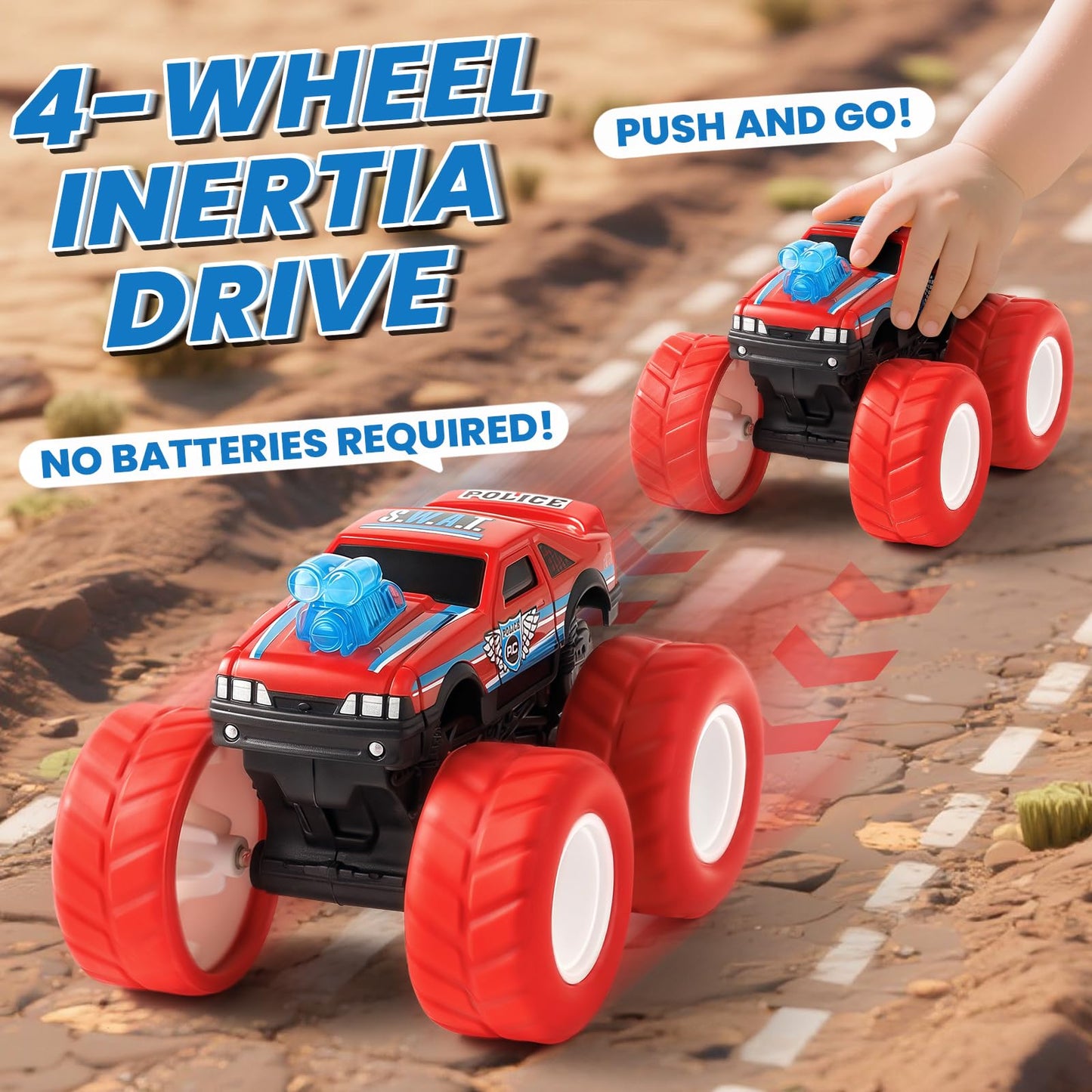 IJIGU Monster Truck Toys - Wash-To-Reveal Mud Paint, 4-Pack for Kids Aged 3–7