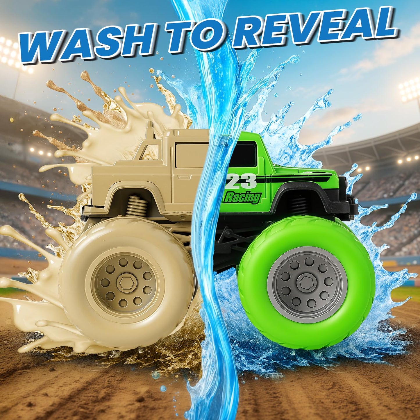 IJIGU Monster Truck Toys - Wash-To-Reveal Mud Paint, 4-Pack for Kids Aged 3–7
