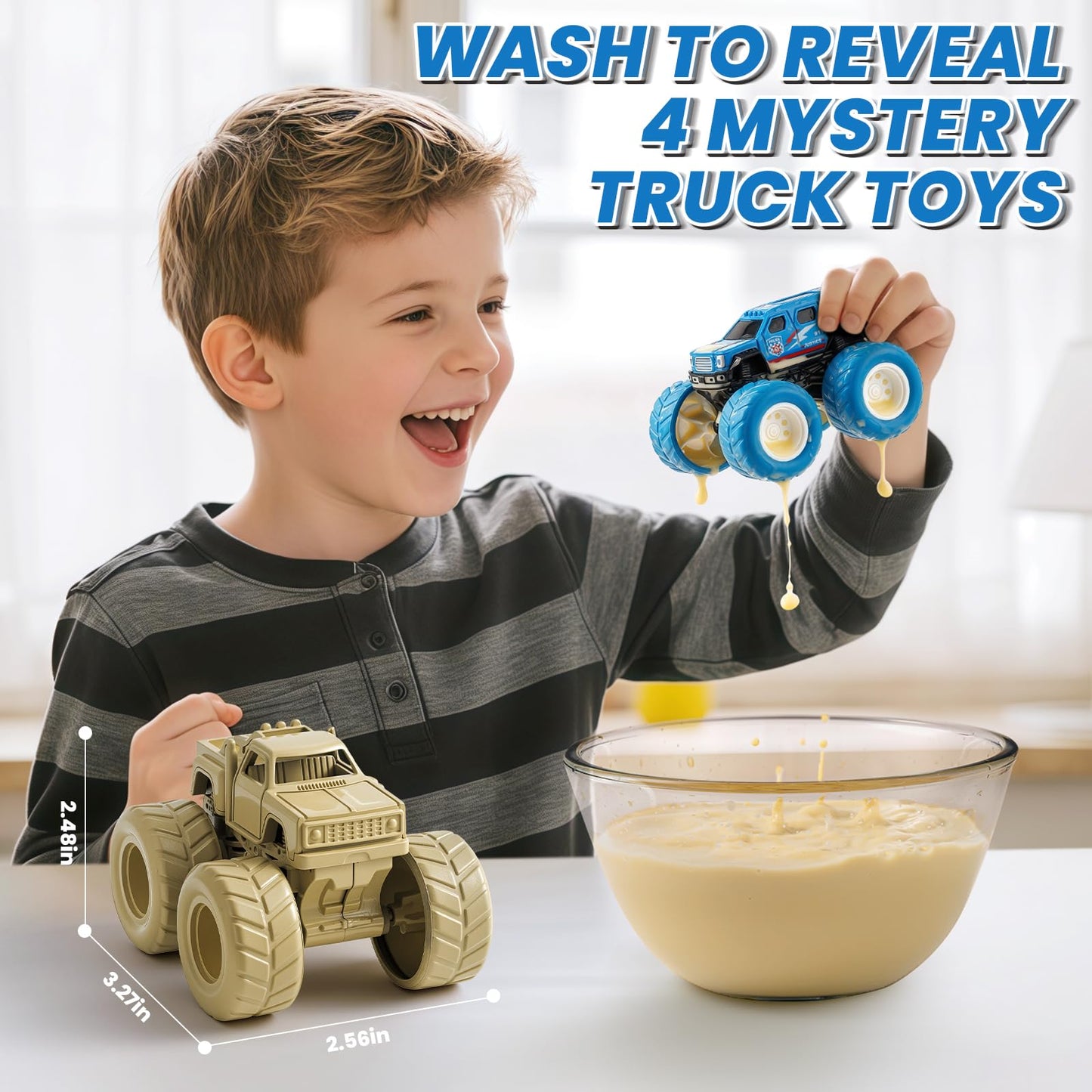 IJIGU Monster Truck Toys - Wash-To-Reveal Mud Paint, 4-Pack for Kids Aged 3–7