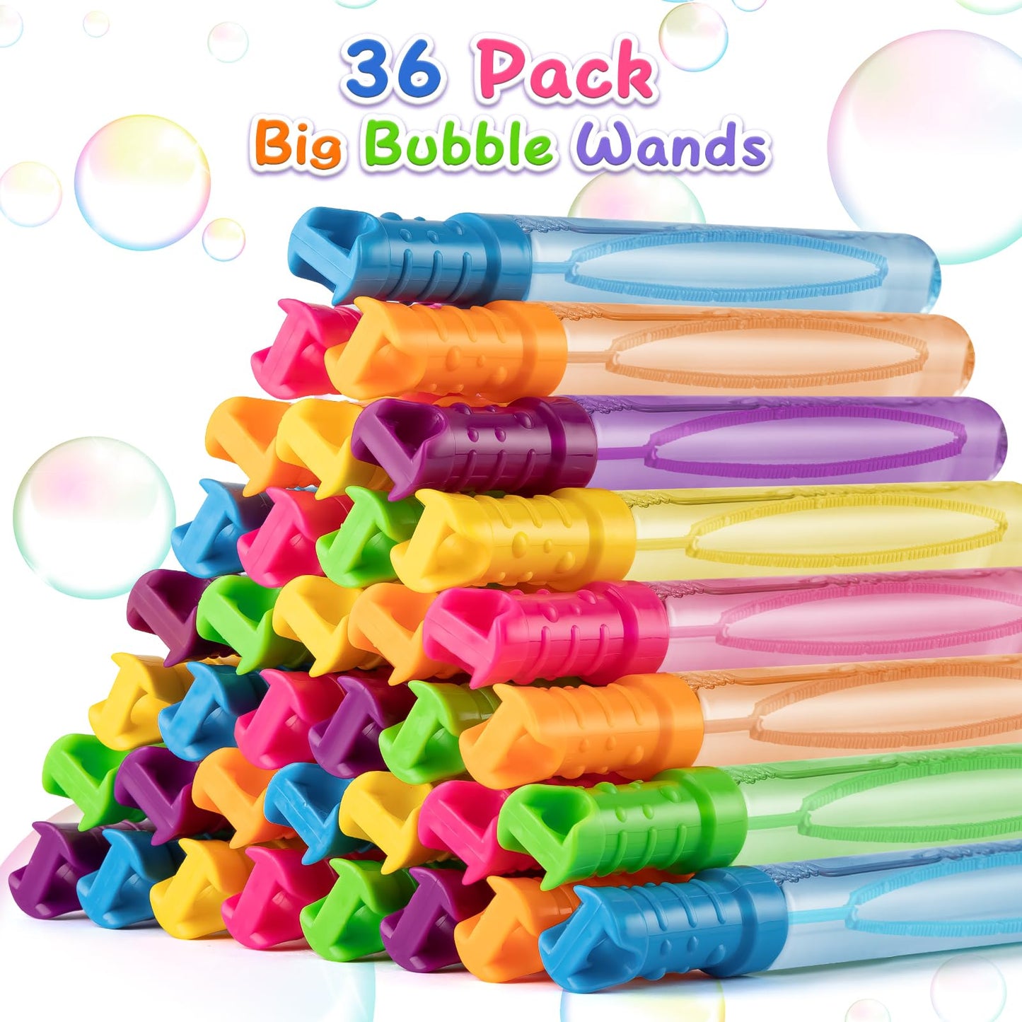 IJIGU 36-Pack Bubble Wands Bulk – 6 Neon Colors for Parties & Classroom Prizes