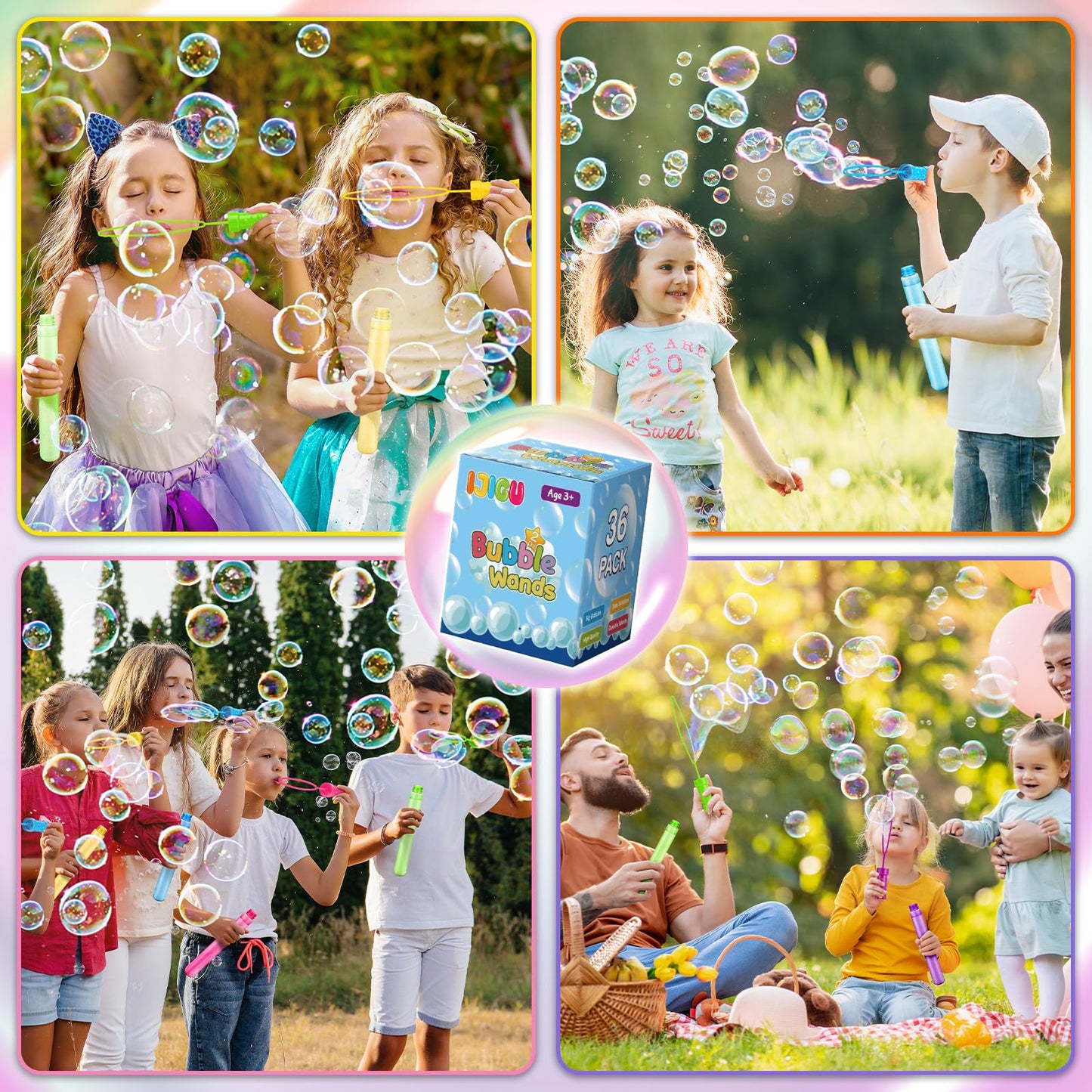 IJIGU 36-Pack Bubble Wands Bulk – 6 Neon Colors for Parties & Classroom Prizes