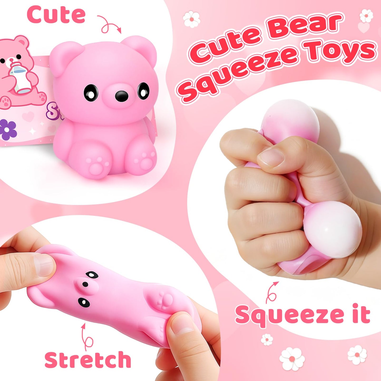 IJIGU Valentines Day Cards for Kids – 24 Macaron Bear Squeeze Toys & Cards, Classroom Gifts & Party Favors