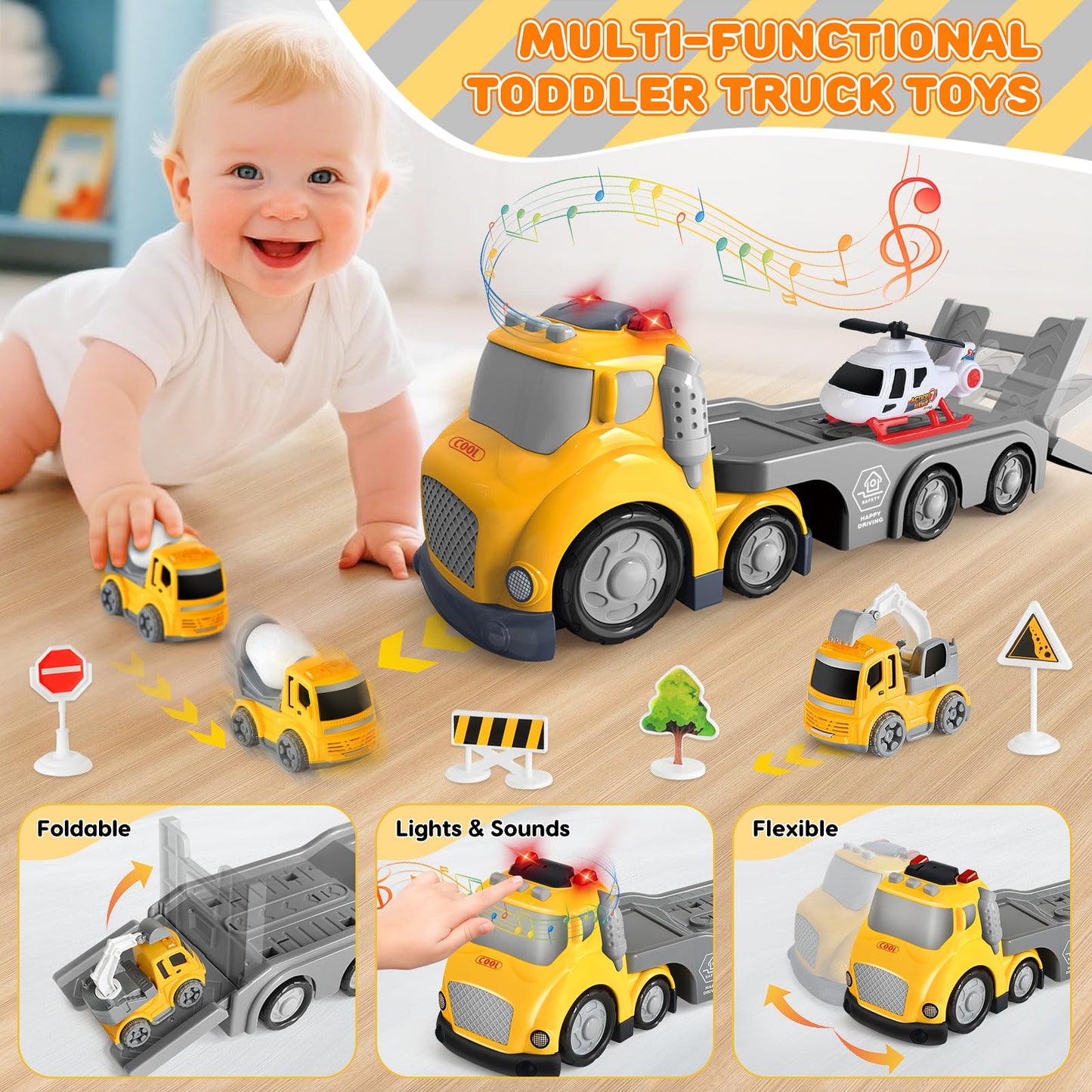 IJIGU Construction Truck Toy Set for Toddlers 1–4 Years | Lights, Sounds & Role-Play