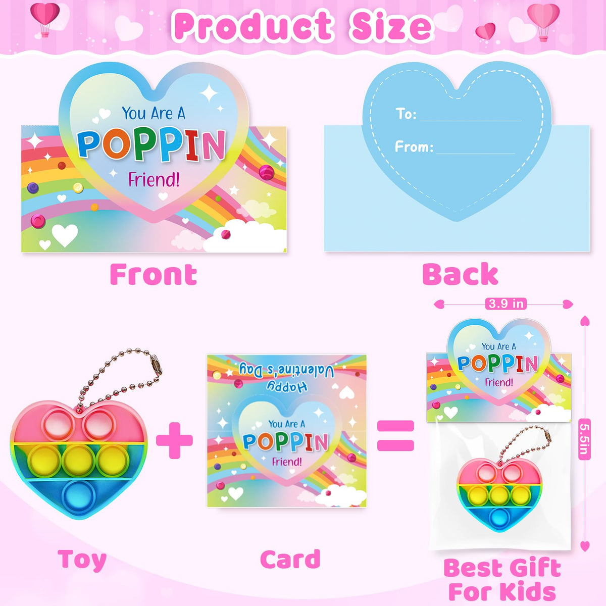 IJIGU Valentines Day Cards for Kids — 32-Pack Heart Pop Fidget Toys (8 Designs)
