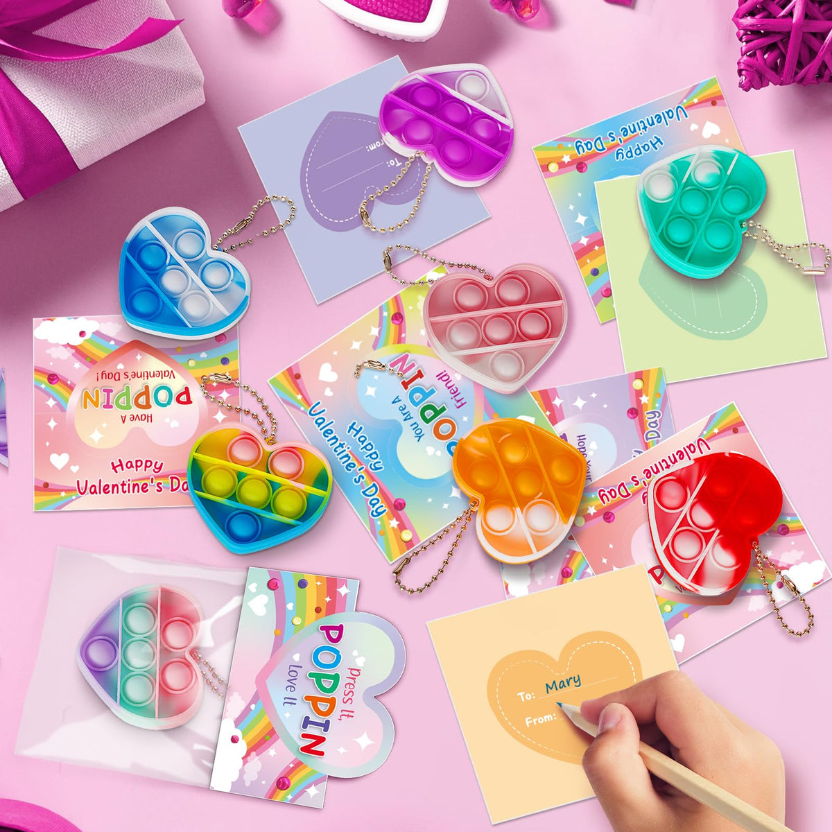 IJIGU Valentines Day Cards for Kids — 32-Pack Heart Pop Fidget Toys (8 Designs)