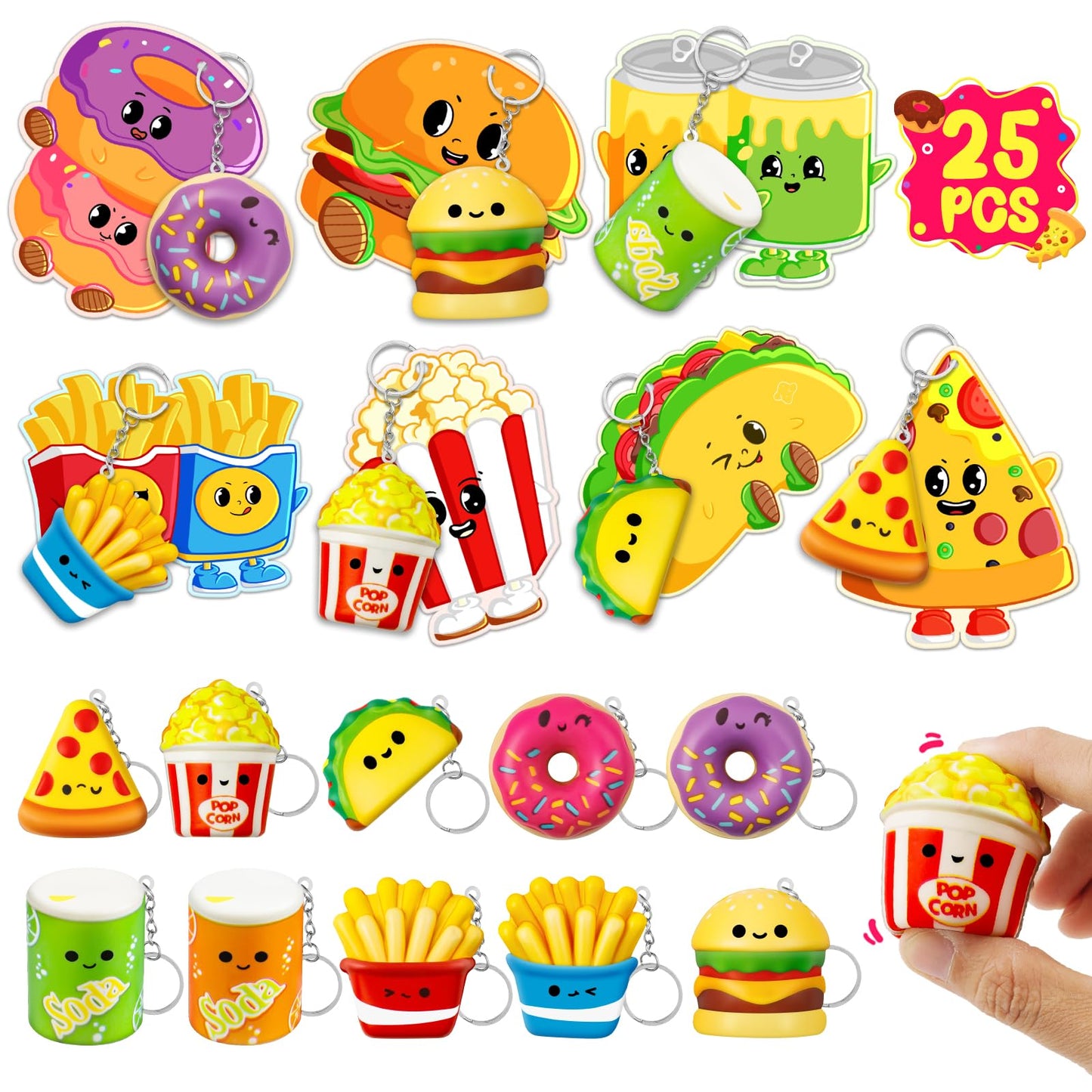 IJIGU Valentines Day Cards for Kids – 25 Pack with Food Squishy Keychains