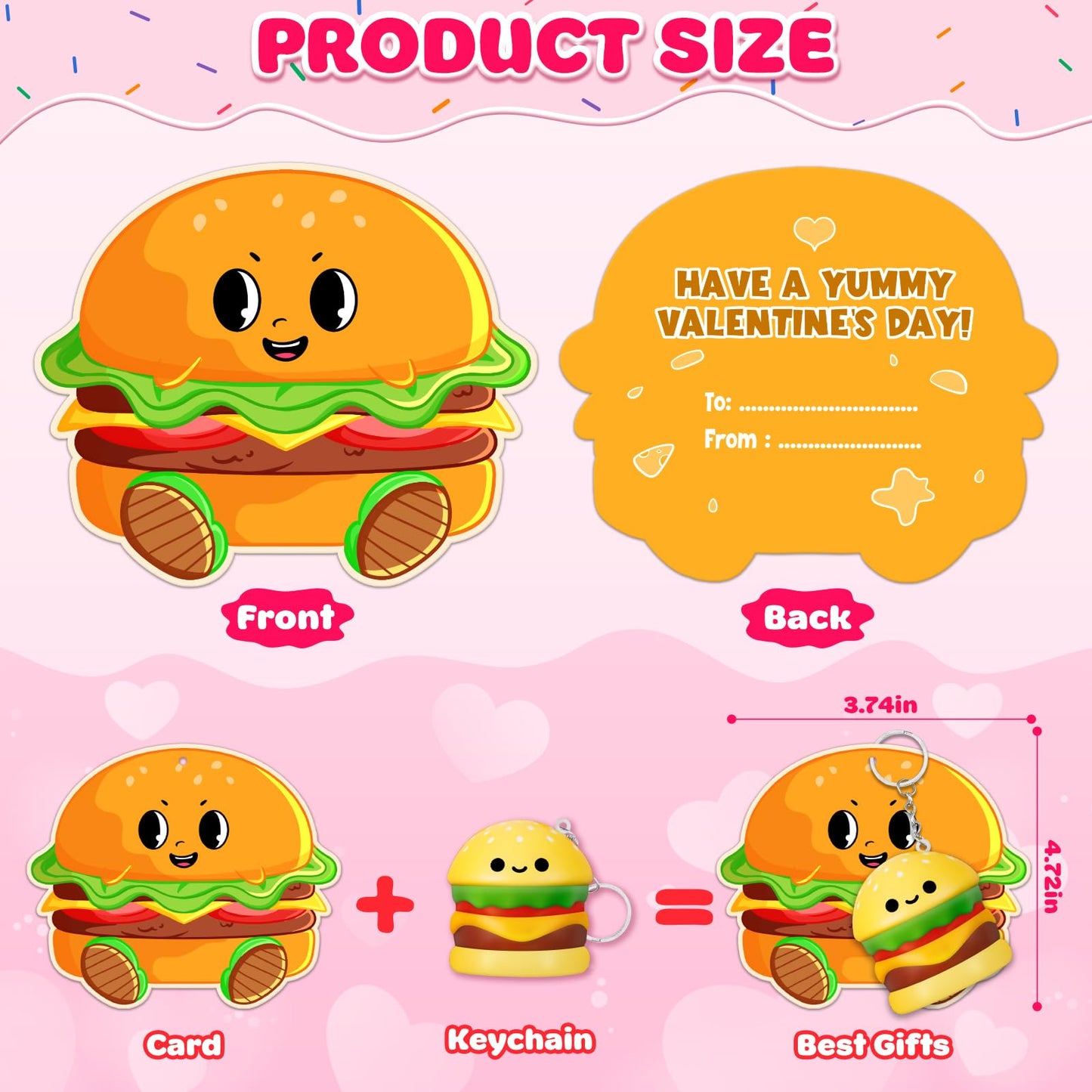 IJIGU Valentines Day Cards for Kids – 25 Pack with Food Squishy Keychains