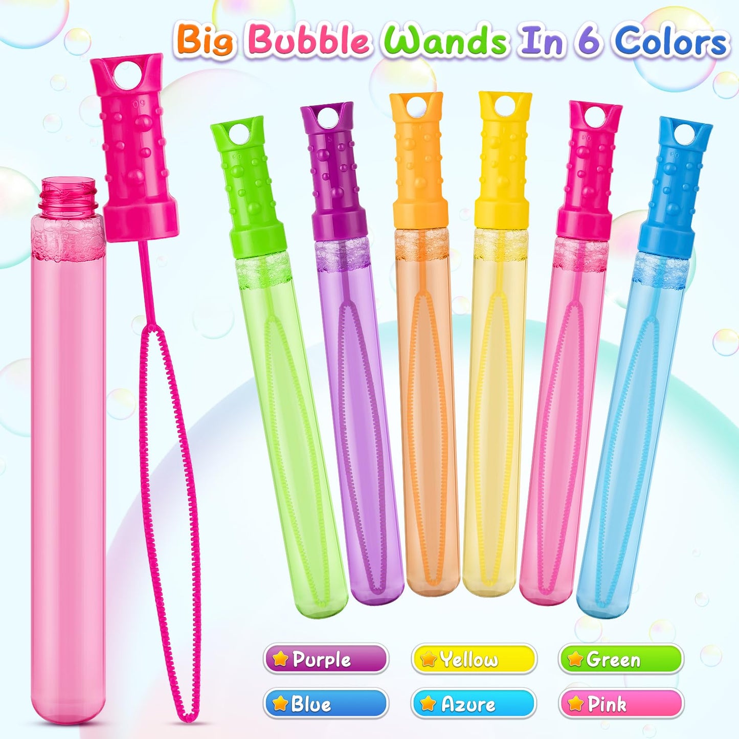 IJIGU 36-Pack Bubble Wands Bulk – 6 Neon Colors for Parties & Classroom Prizes