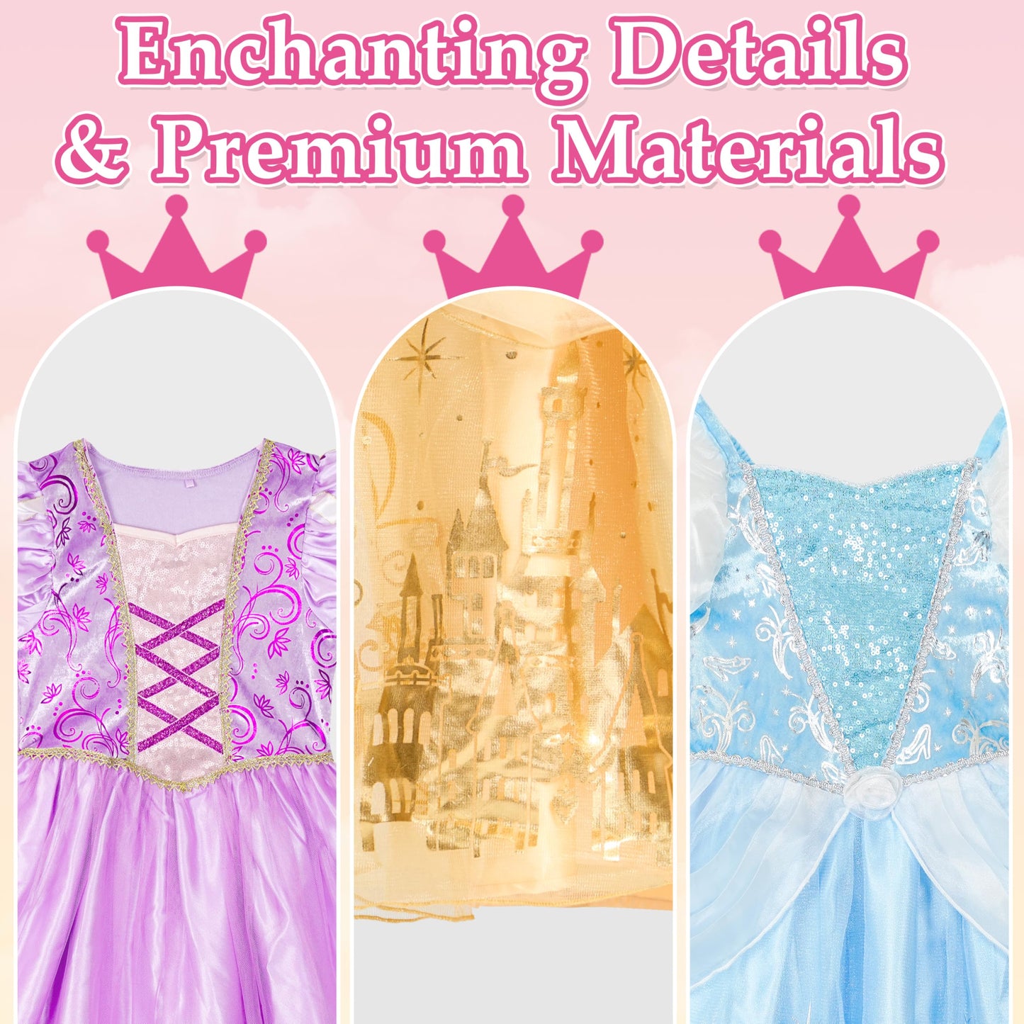 IKALI Princess Dress Up Trunk for Toddlers – Multicolored 3 Dress Set
