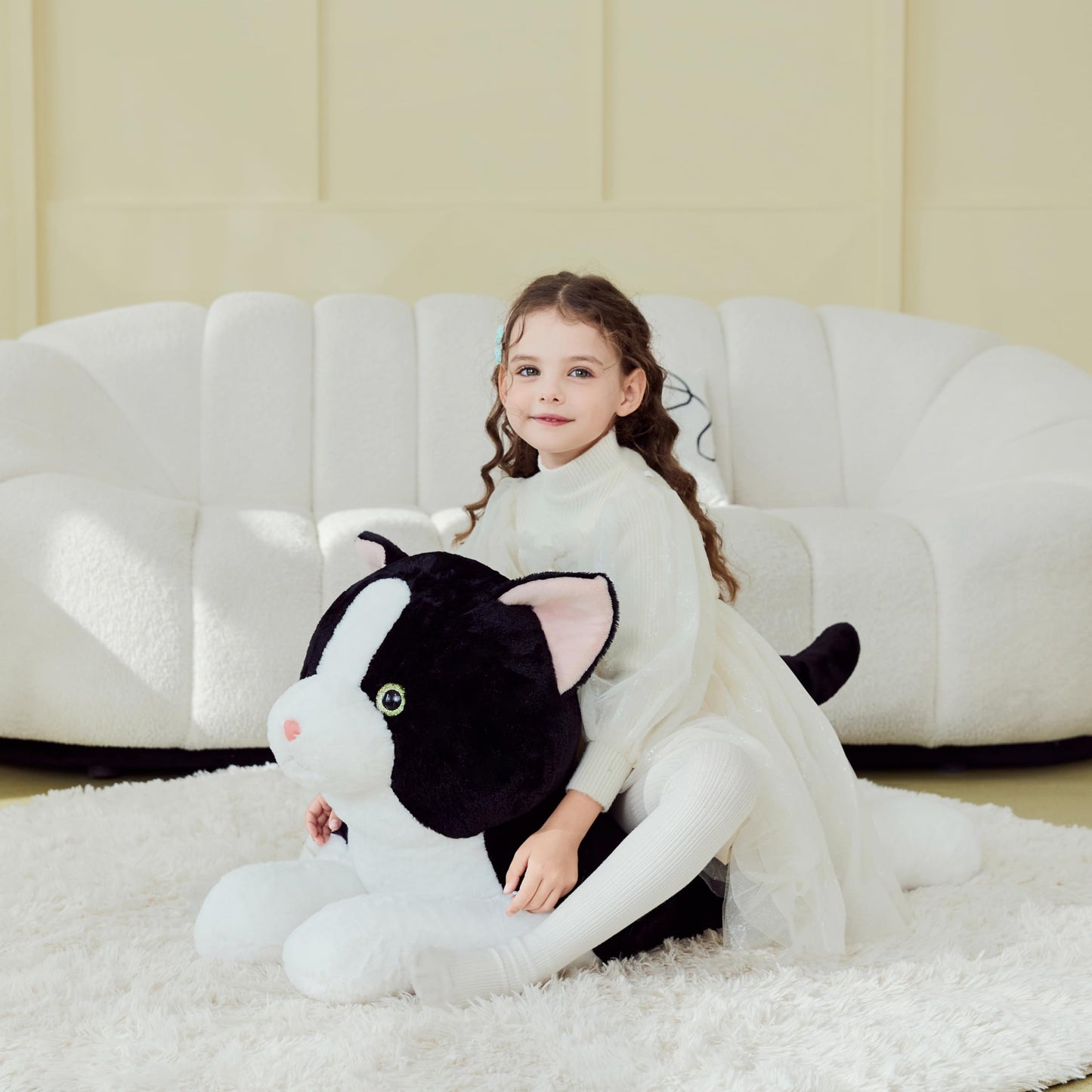 IKASA Giant Cat Tuxedo Plush – 30-Inch Jumbo Soft Toy