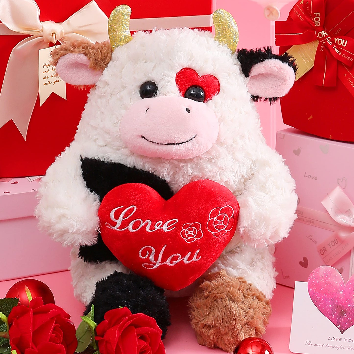 IKASA Cow Plush Toy — 14.6 Inches Soft Valentine Gift for Girlfriend