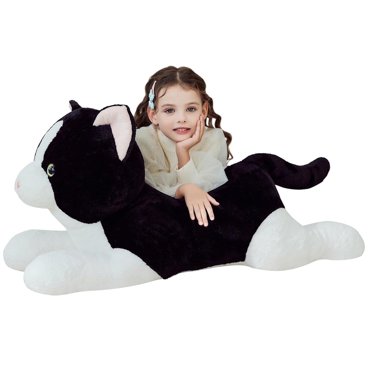 IKASA Giant Cat Tuxedo Plush – 30-Inch Jumbo Soft Toy