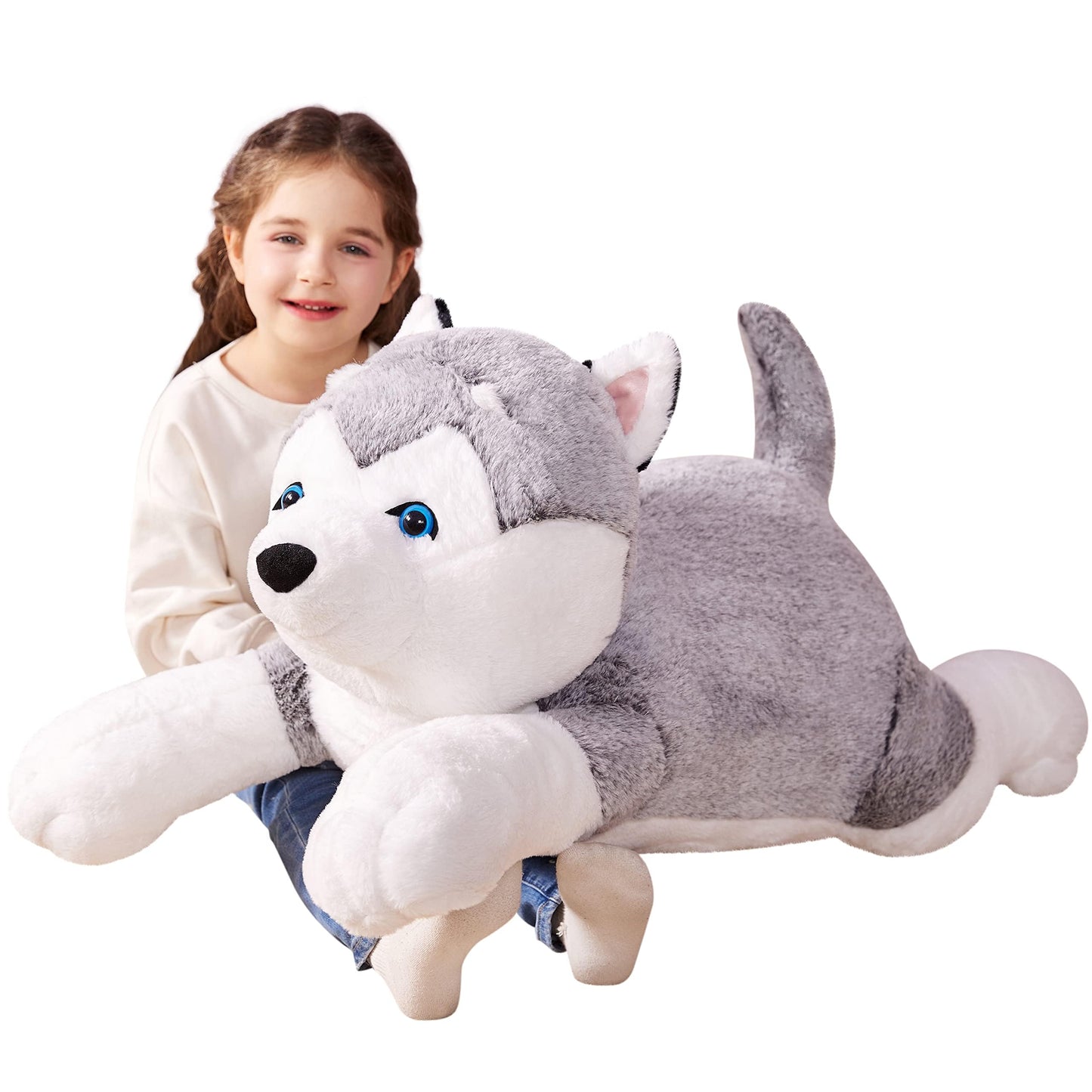 IKASA Giant Husky Stuffed Animal Plush Toy – 30-Inch Jumbo Soft Toy for Kids and Decor