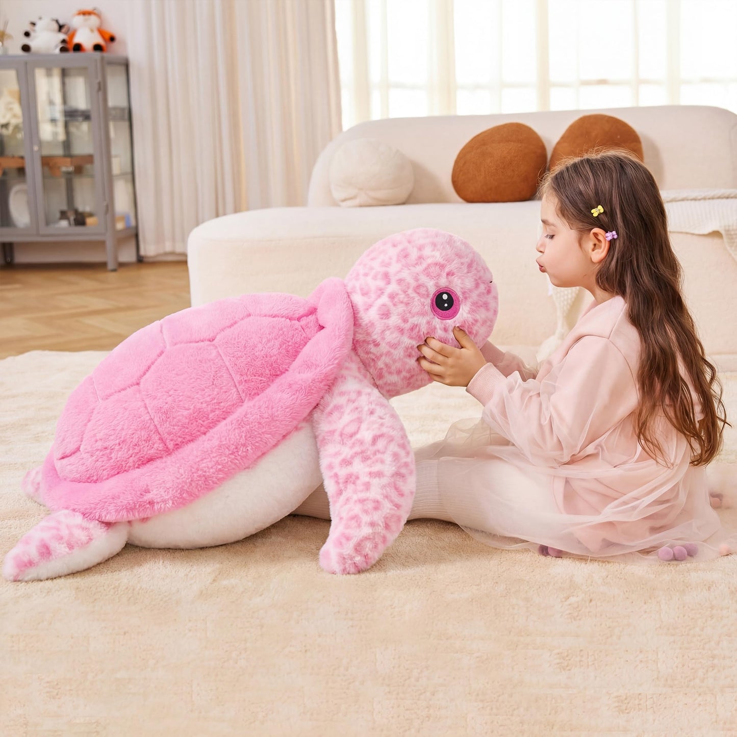 IKASA Giant Sea Turtle Plush – 30-Inch Pink Jumbo Soft Toy