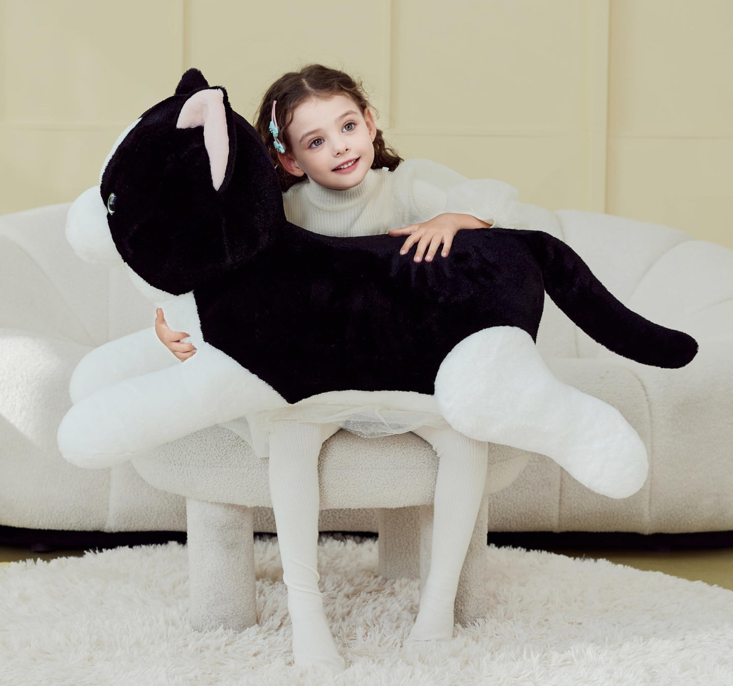 IKASA Giant Cat Tuxedo Plush – 30-Inch Jumbo Soft Toy
