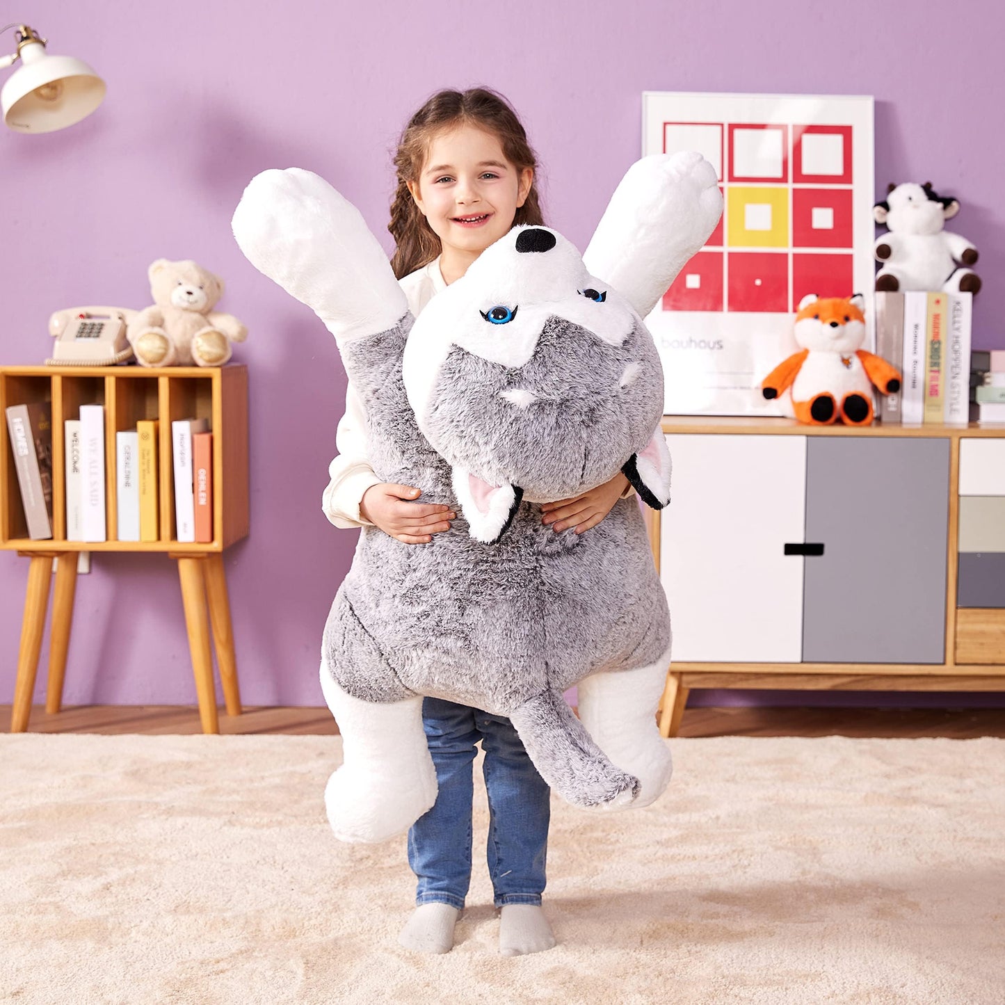 IKASA Giant Husky Stuffed Animal Plush Toy – 30-Inch Jumbo Soft Toy for Kids and Decor