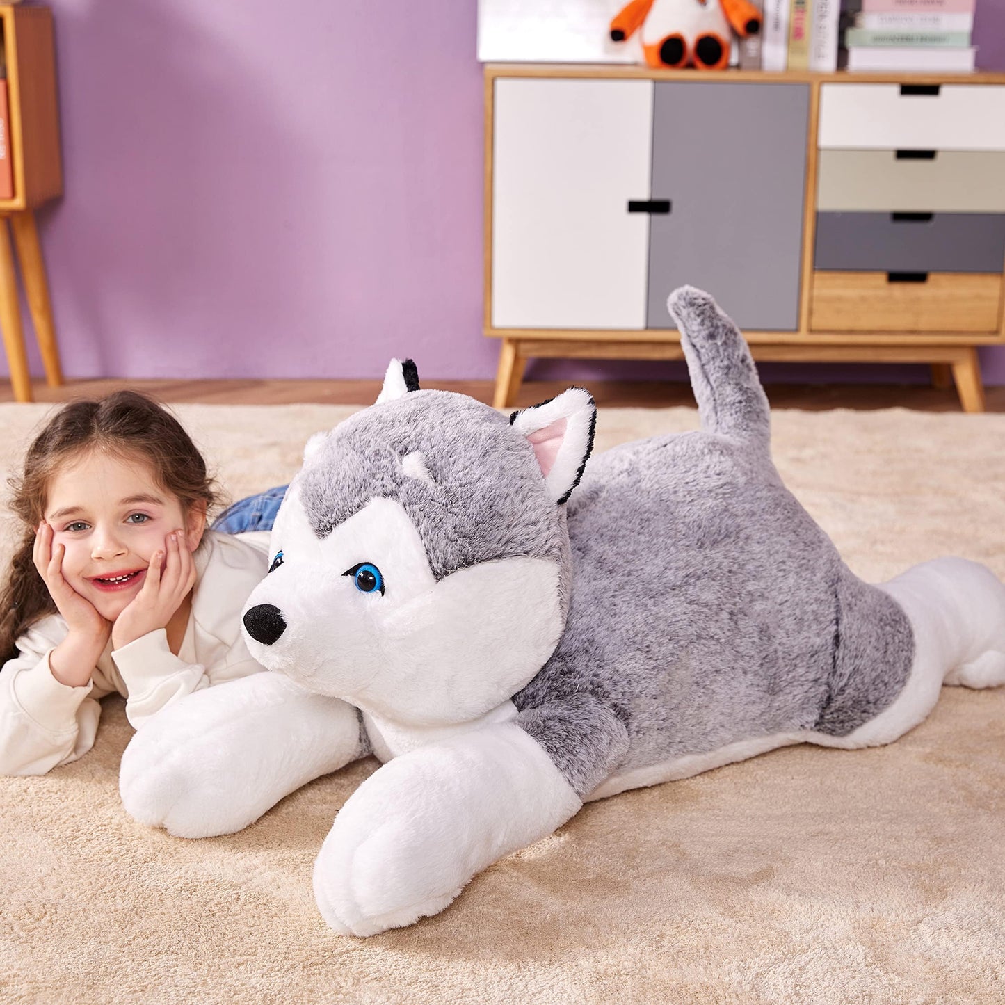 IKASA Giant Husky Stuffed Animal Plush Toy – 30-Inch Jumbo Soft Toy for Kids and Decor