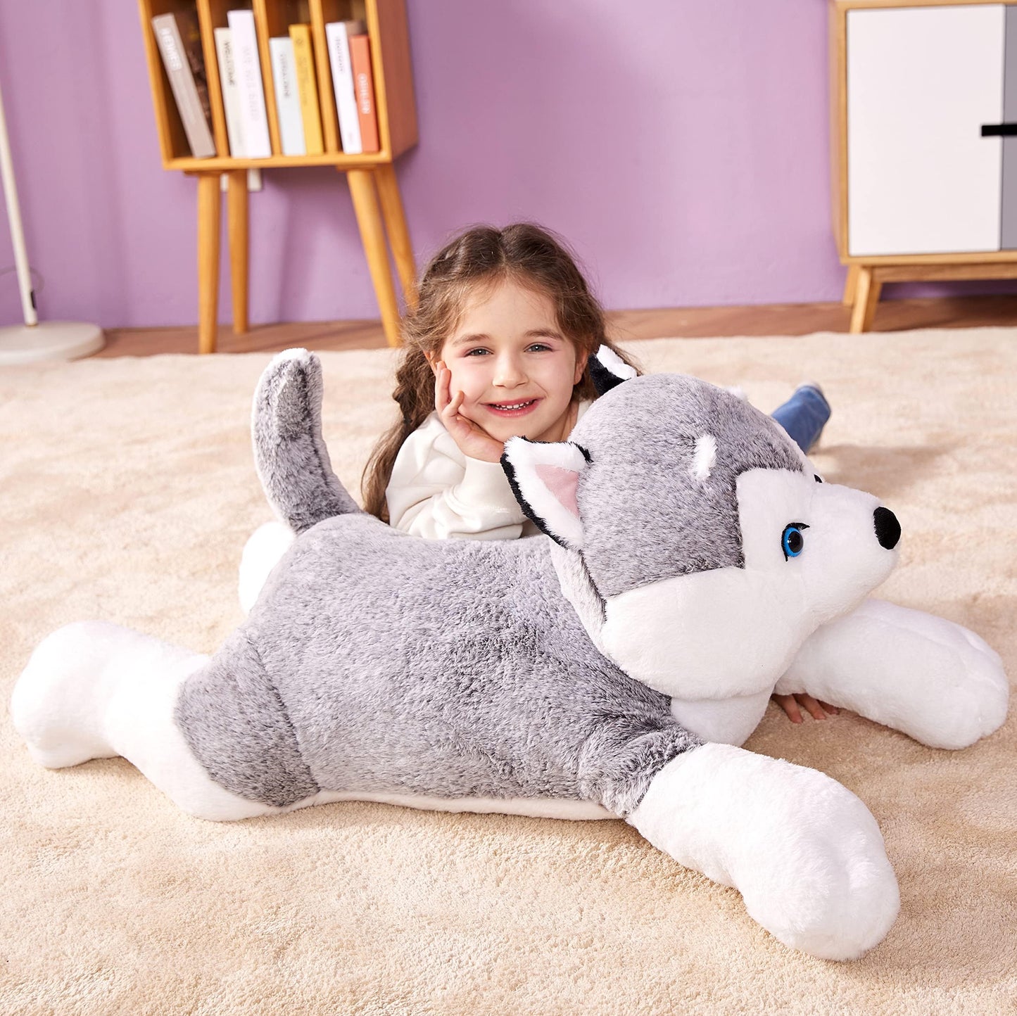 IKASA Giant Husky Stuffed Animal Plush Toy – 30-Inch Jumbo Soft Toy for Kids and Decor