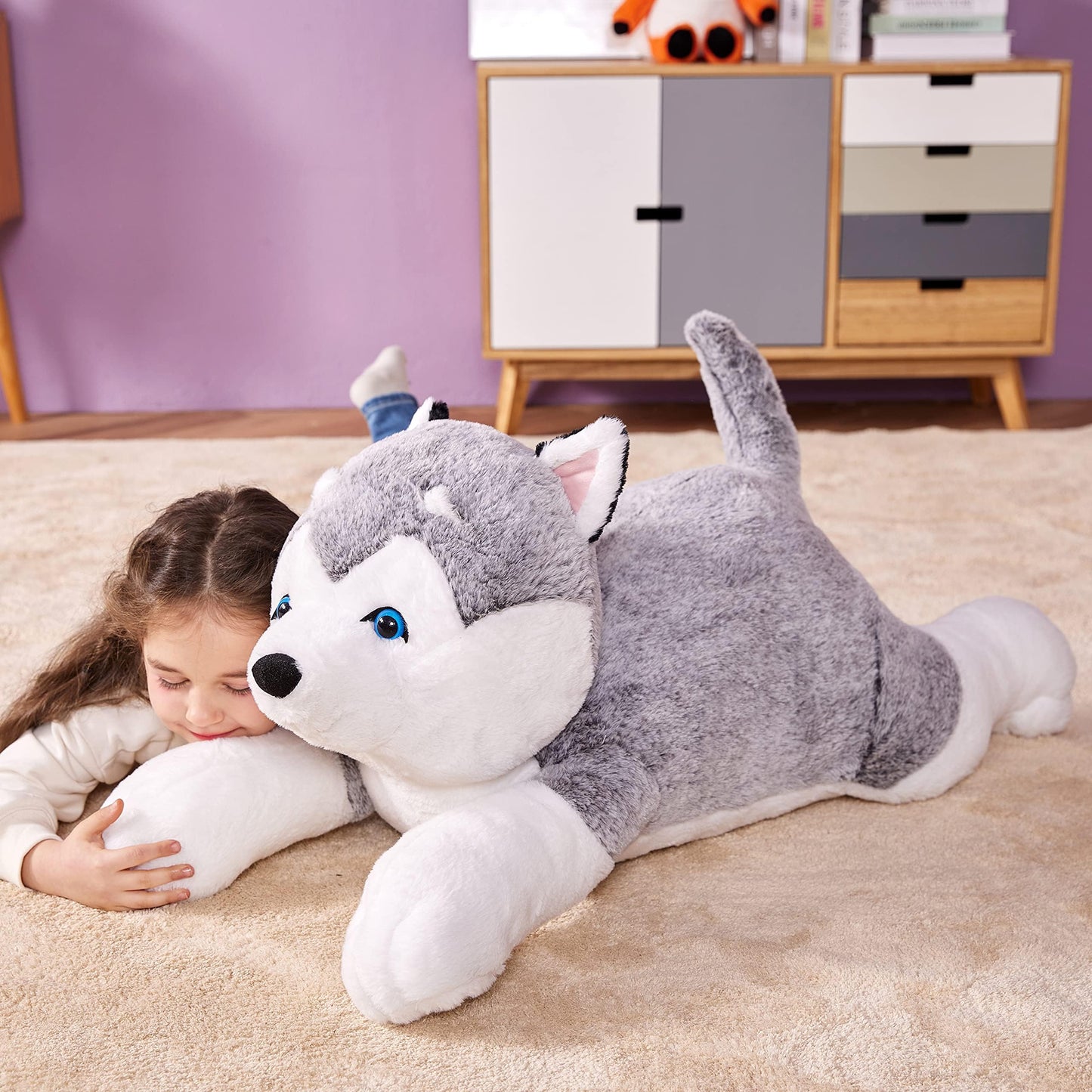 IKASA Giant Husky Stuffed Animal Plush Toy – 30-Inch Jumbo Soft Toy for Kids and Decor