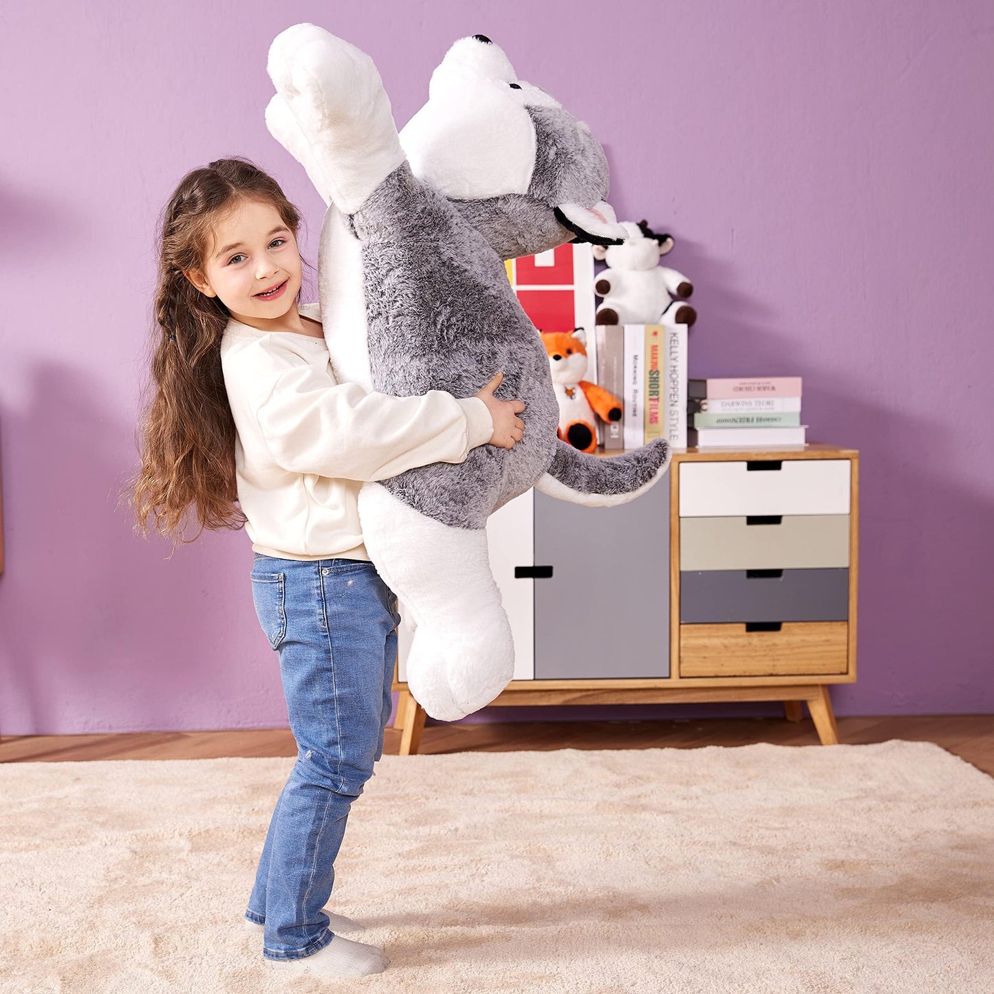 IKASA Giant Husky Stuffed Animal Plush Toy – 30-Inch Jumbo Soft Toy for Kids and Decor