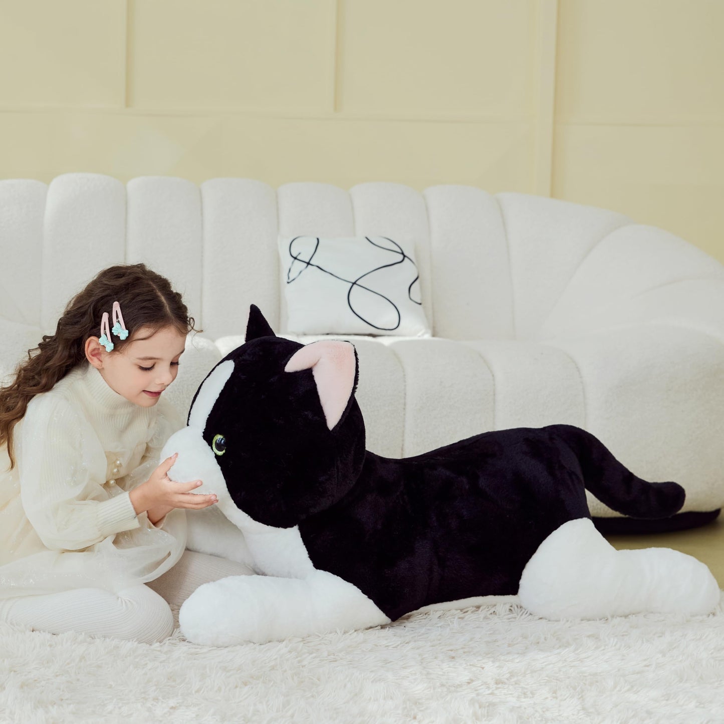 IKASA Giant Cat Tuxedo Plush – 30-Inch Jumbo Soft Toy