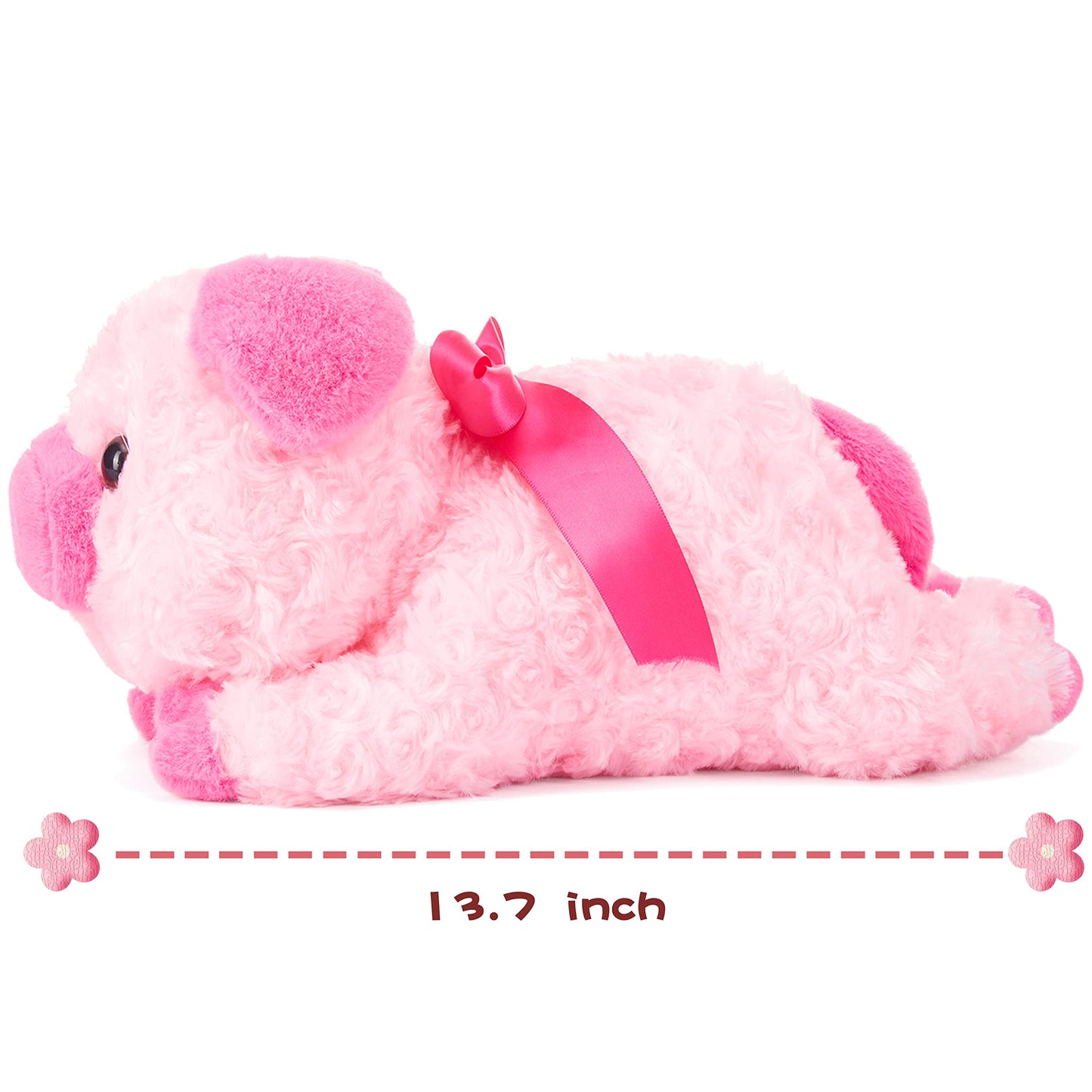 IKASA Pig Plush Toy with Bow - 13.7-Inch Cute Valentine Gift