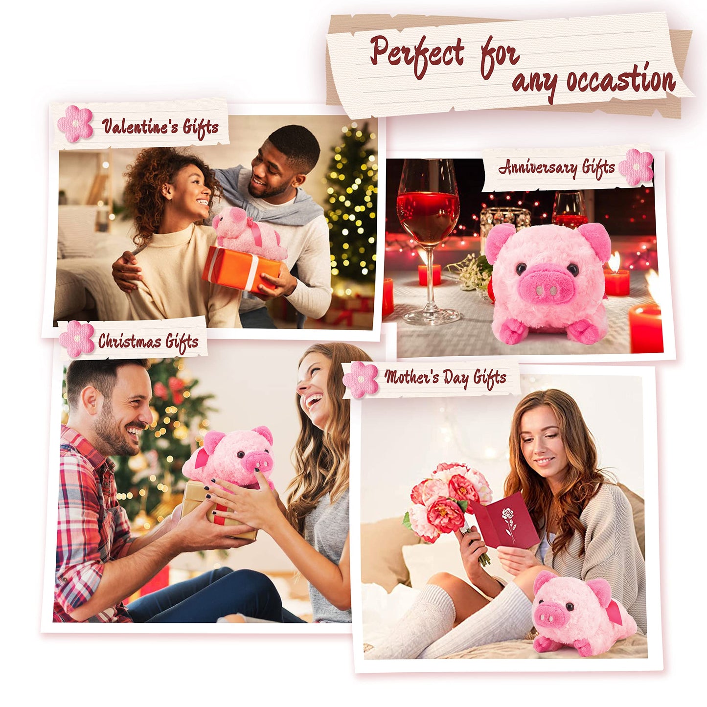 IKASA Pig Plush Toy with Bow - 13.7-Inch Cute Valentine Gift