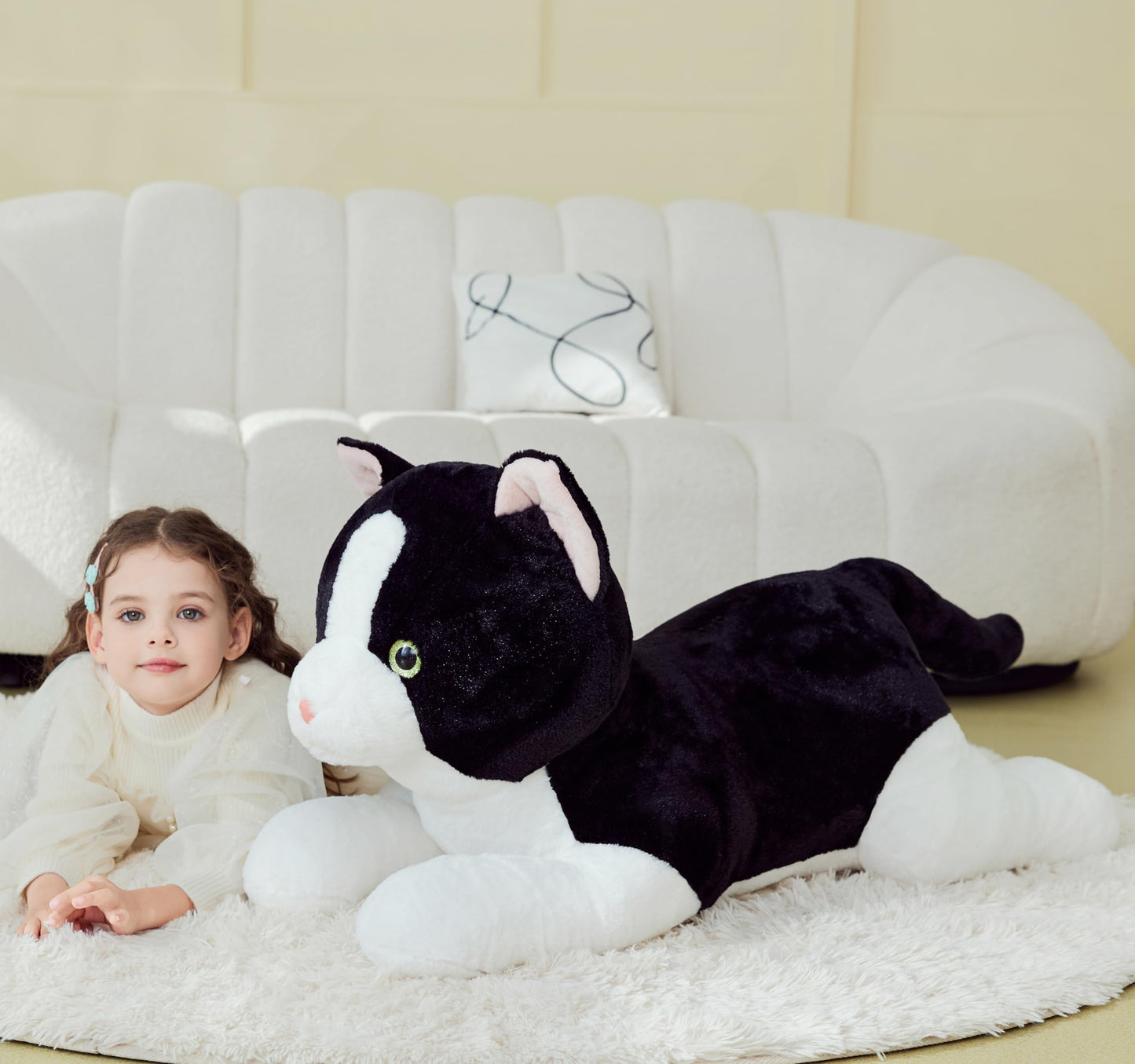 IKASA Giant Cat Tuxedo Plush – 30-Inch Jumbo Soft Toy