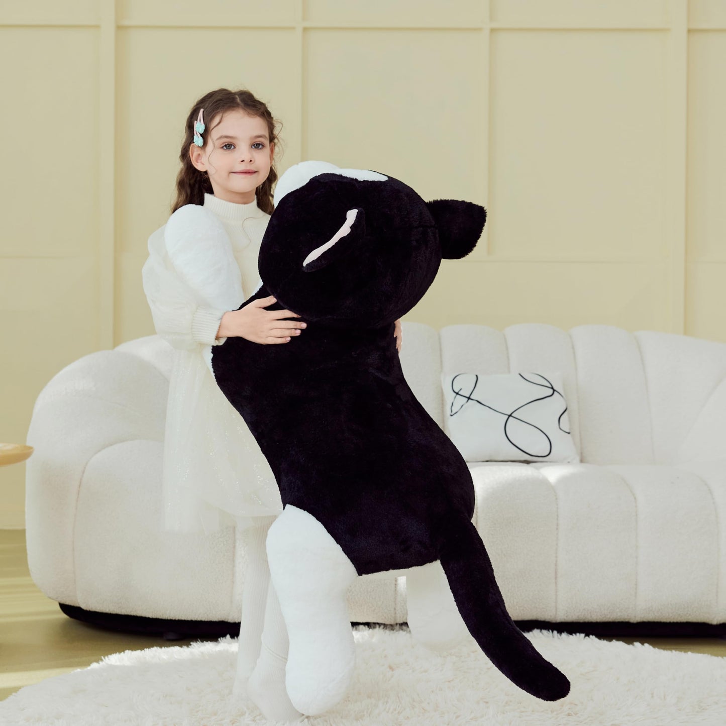 IKASA Giant Cat Tuxedo Plush – 30-Inch Jumbo Soft Toy