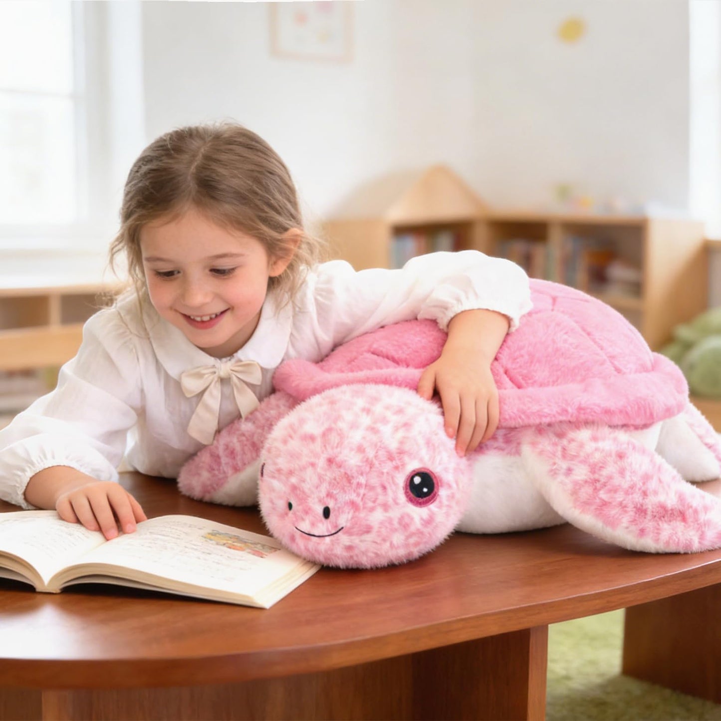 IKASA Giant Sea Turtle Plush – 30-Inch Pink Jumbo Soft Toy
