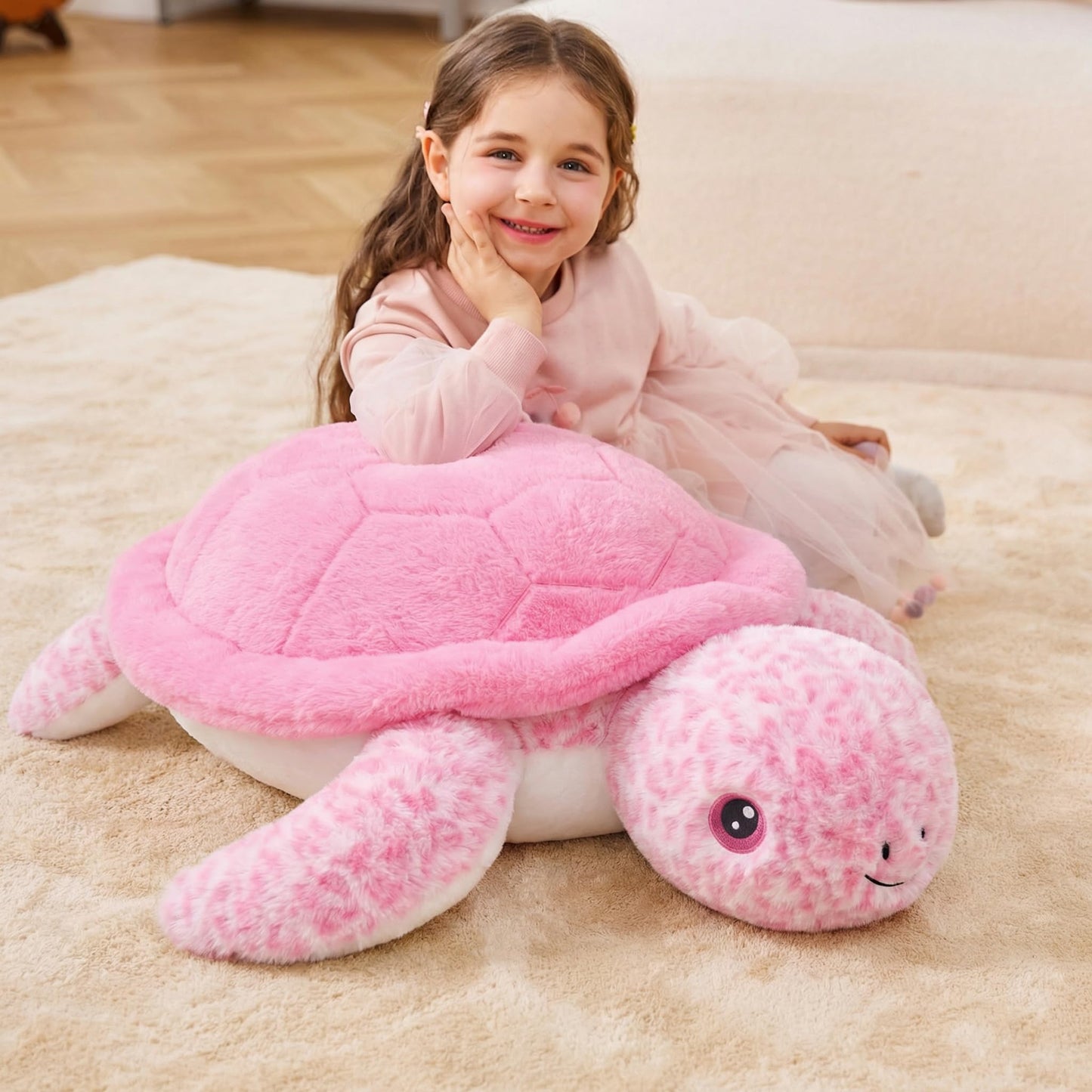 IKASA Giant Sea Turtle Plush – 30-Inch Pink Jumbo Soft Toy