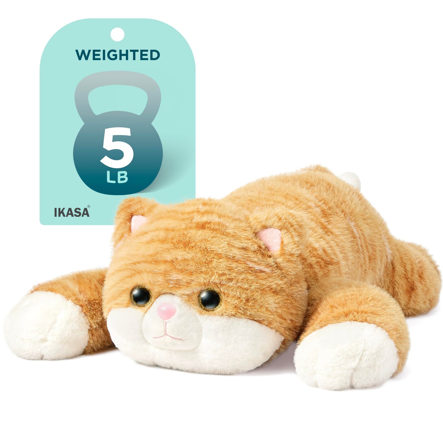 IKASA 5 lbs Weighted Orange Tabby Cat Plush – 24in Giant Soft Stuffed Animal