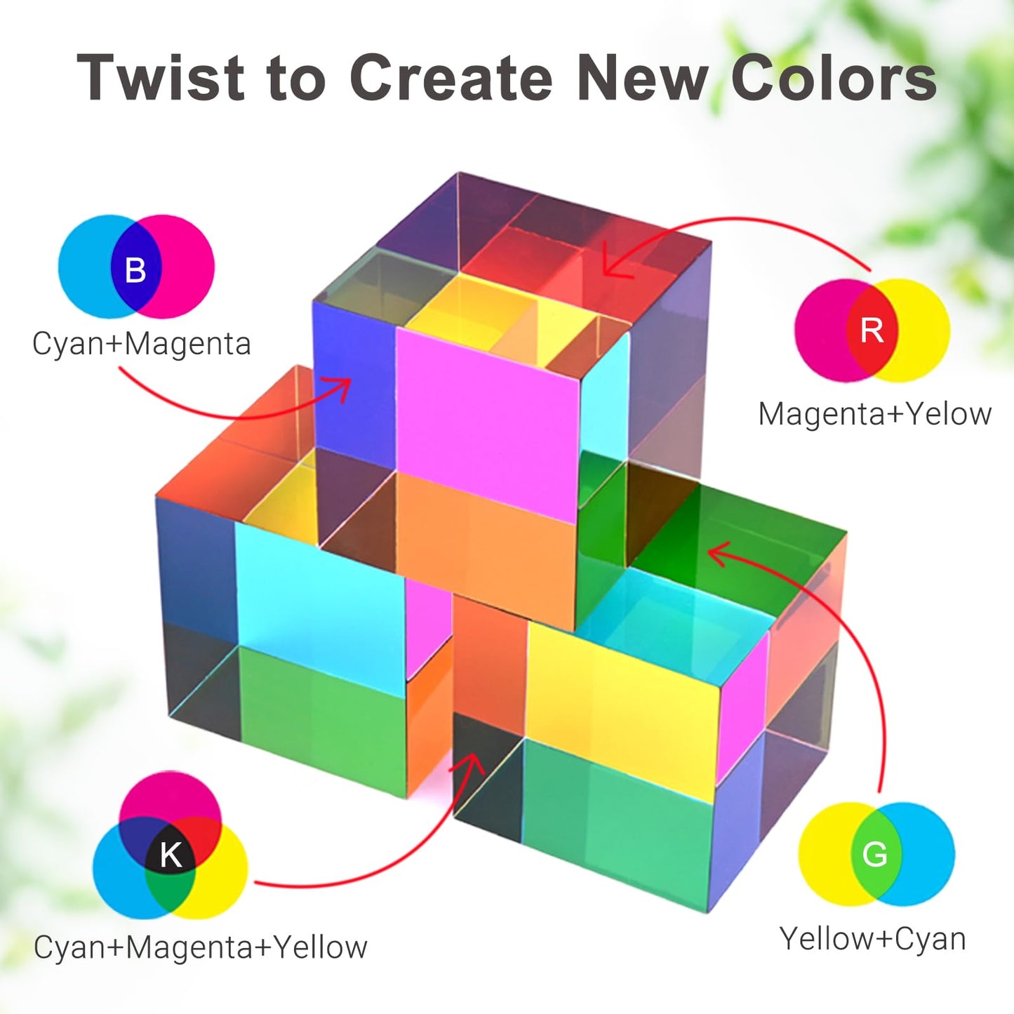 iKeelo Color Cube (80mm) with Stand – Mega Cube in Cyan, Magenta & Yellow