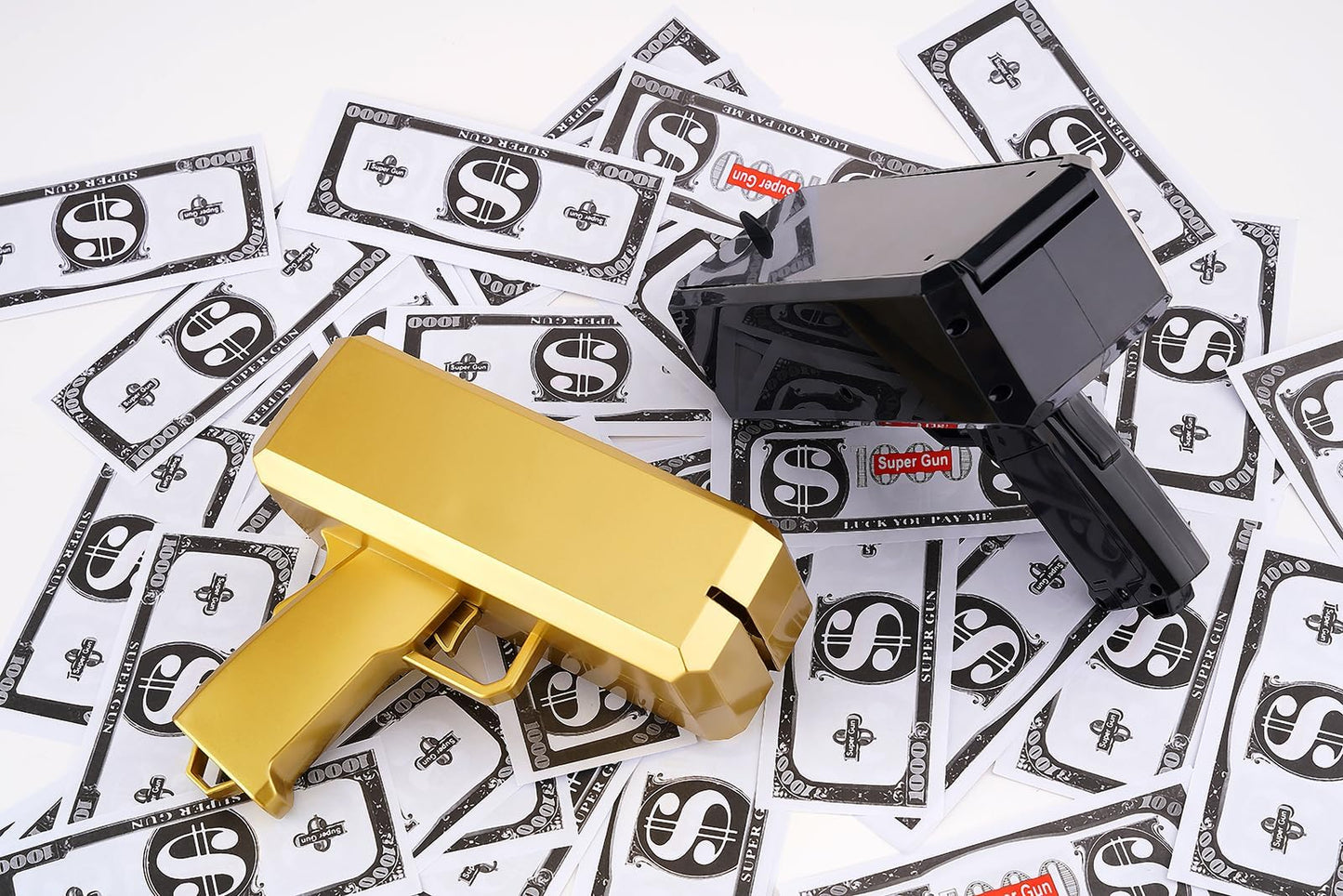 IKJNMLP Prop Gold Money Shooter Gun – Real-Look Fake Cash for Parties, Weddings & Gifts