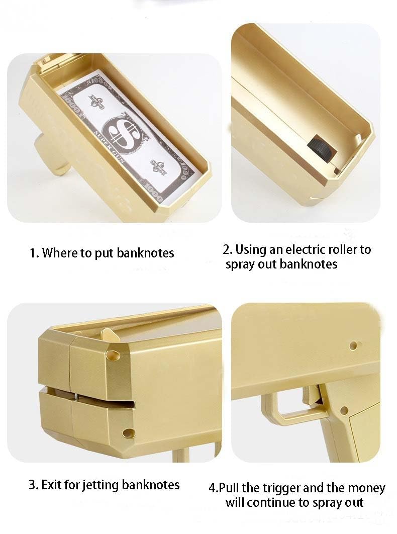 IKJNMLP Prop Gold Money Shooter Gun – Real-Look Fake Cash for Parties, Weddings & Gifts