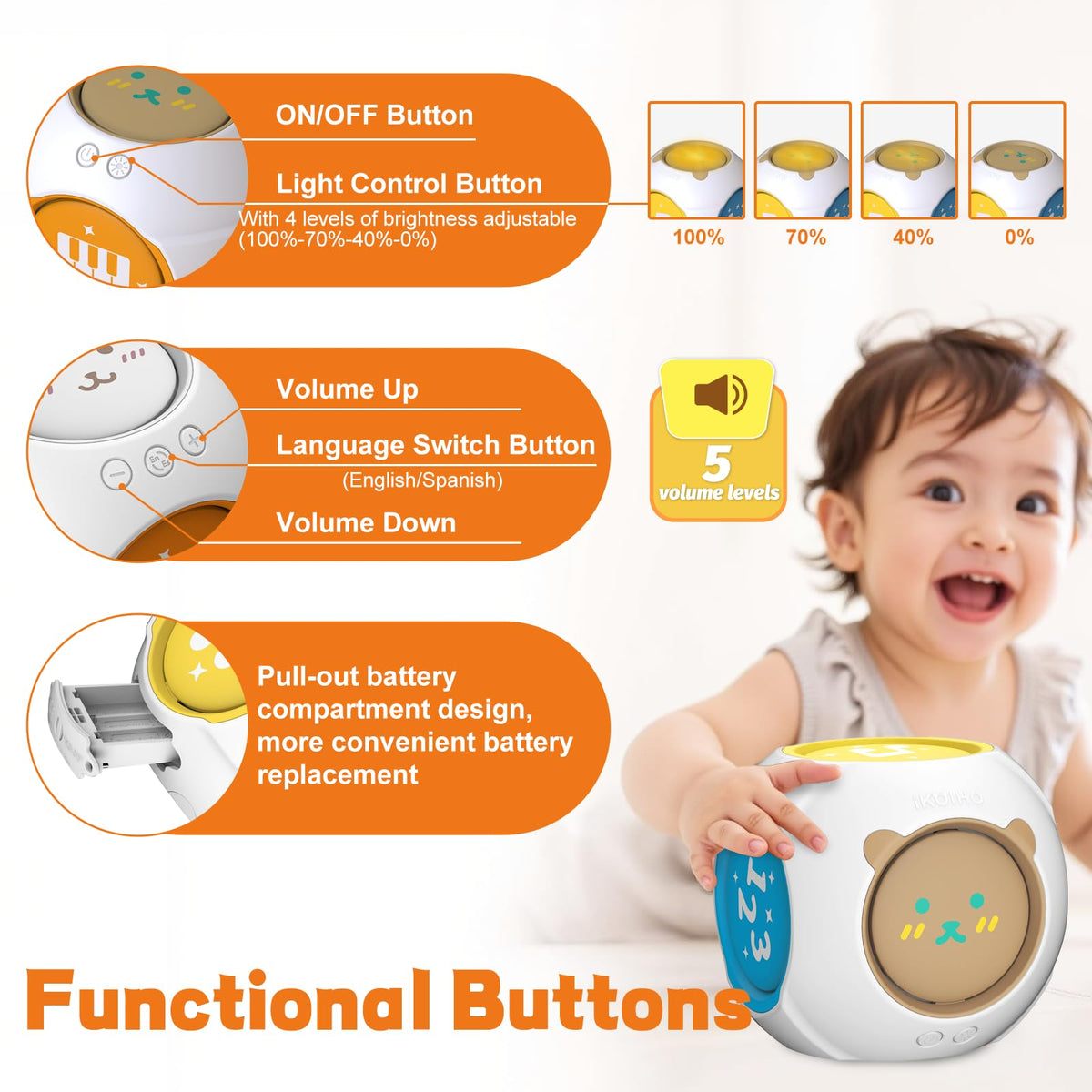 iKOIHO Bilingual Musical Learning Cube for Babies & Toddlers – English/Spanish Educational Toy (6–18 Months)