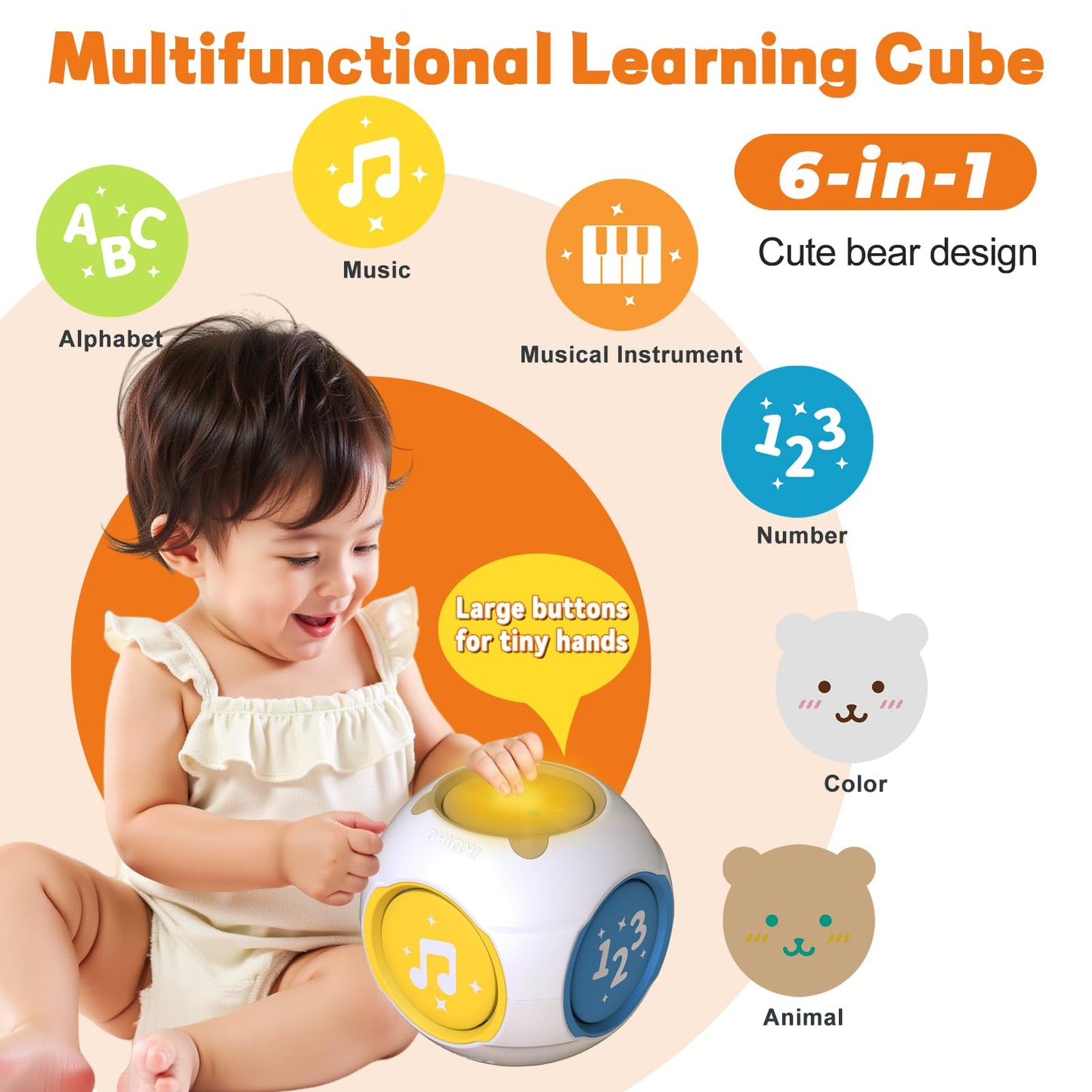 iKOIHO Bilingual Musical Learning Cube for Babies & Toddlers – English/Spanish Educational Toy (6–18 Months)