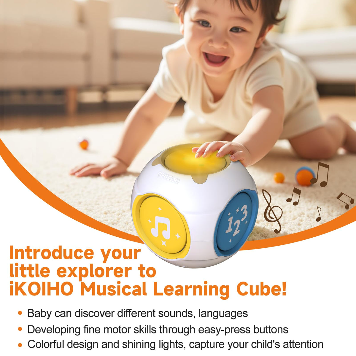 iKOIHO Bilingual Musical Learning Cube for Babies & Toddlers – English/Spanish Educational Toy (6–18 Months)