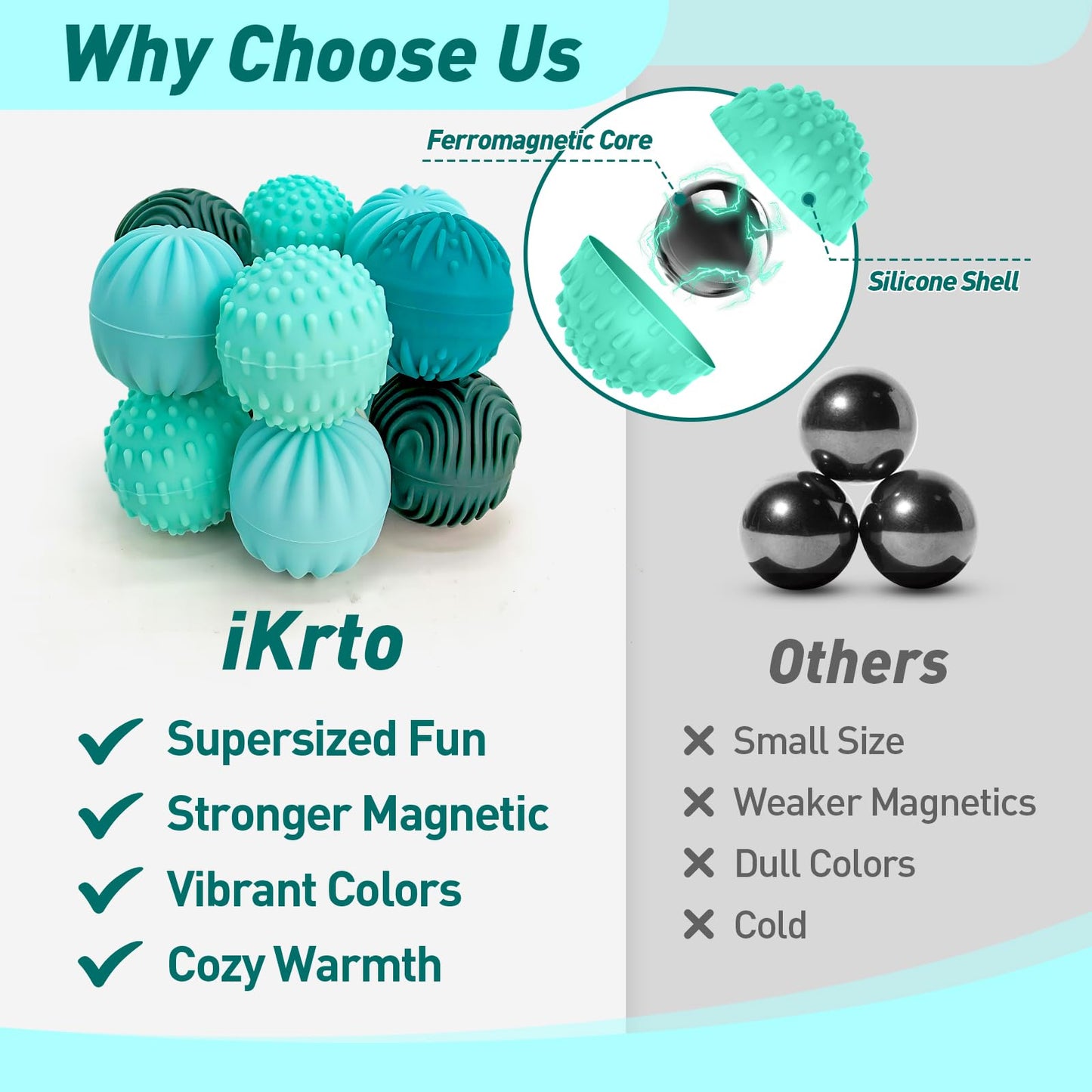 iKrto Magnetic Stress Balls – 8pcs Silicone Fidget Toy for Adults & Teens