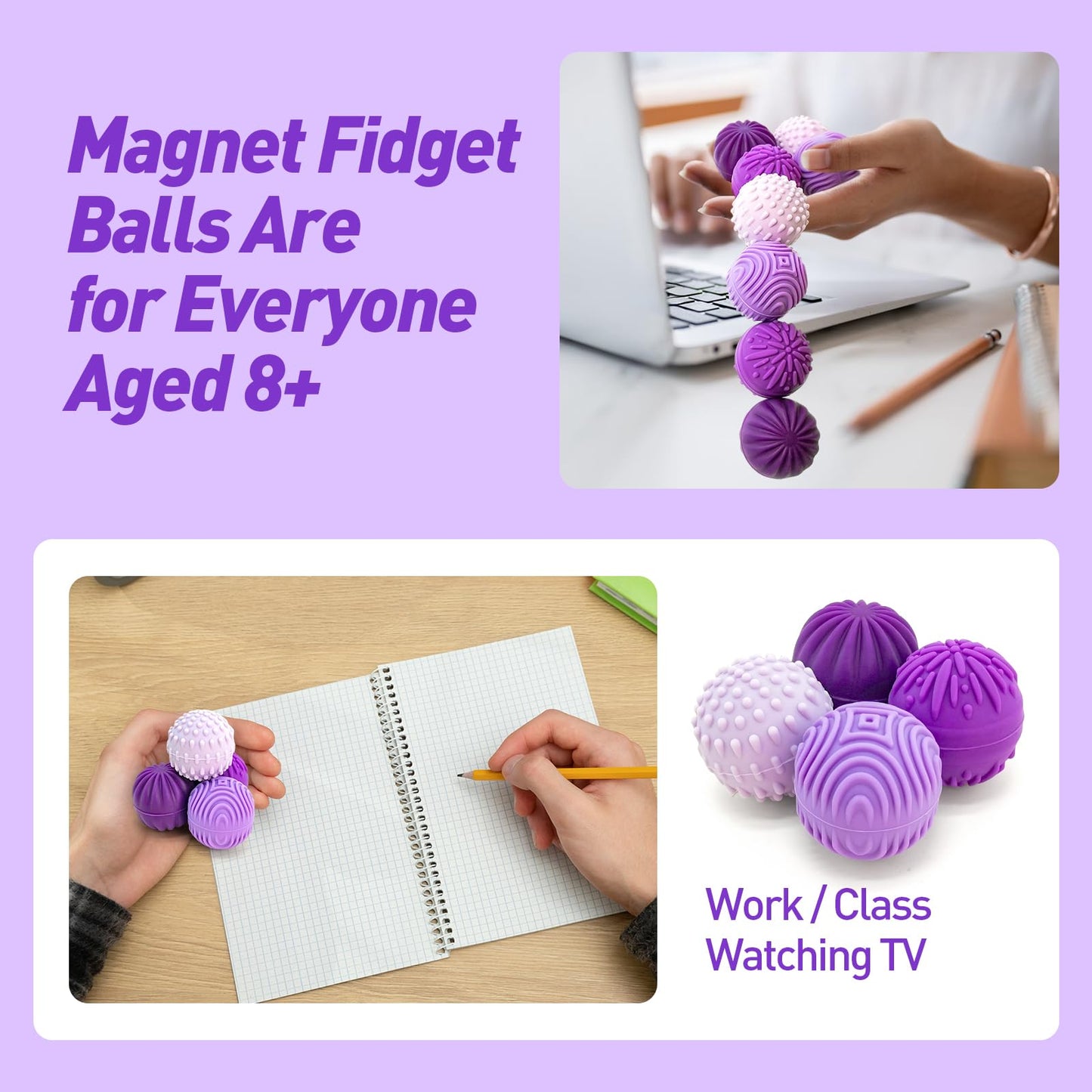 iKrto Lavender Magnetic Fidget Balls – 8pc Silicone Stress Relief Toys with Case