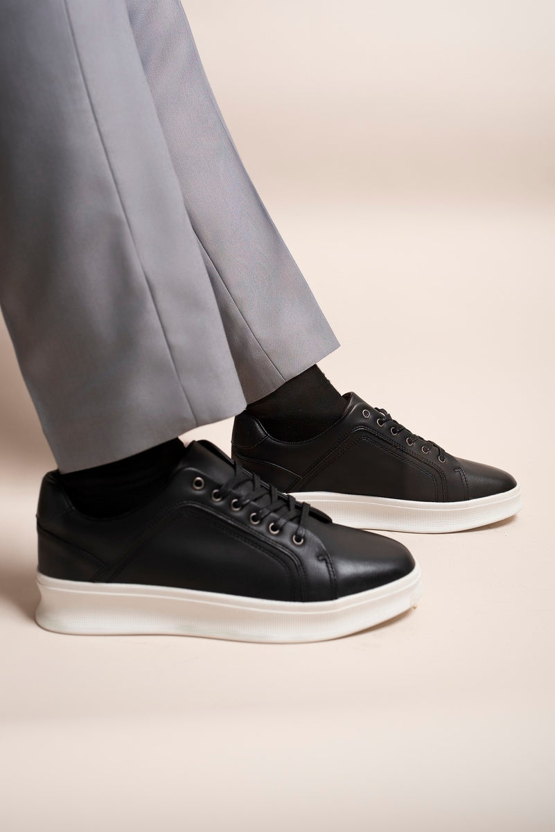 Low Top Faux Leather Lace Up Trainers for Men