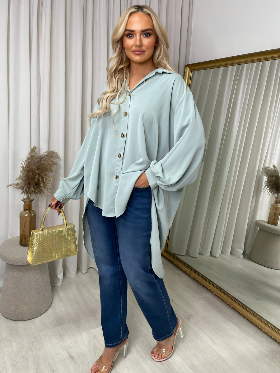 Oversized Collared Button Down Top